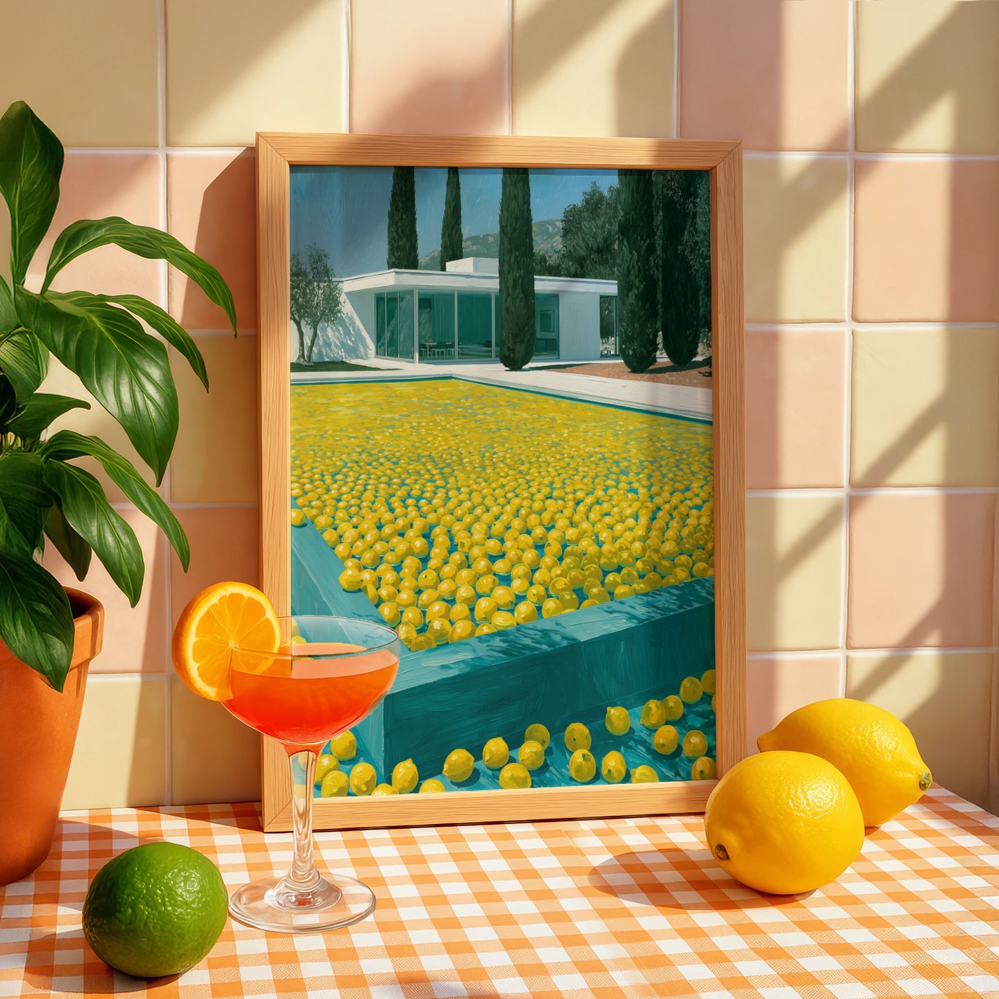 Lemon Pool Landscape, Art Print, Modern Minimalist Home Decor