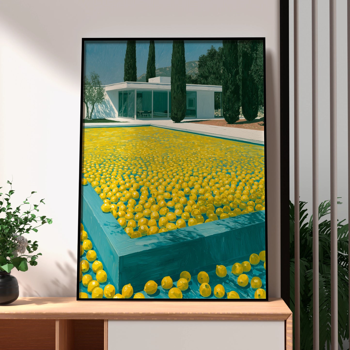 Lemon Pool Landscape, Art Print, Modern Minimalist Home Decor
