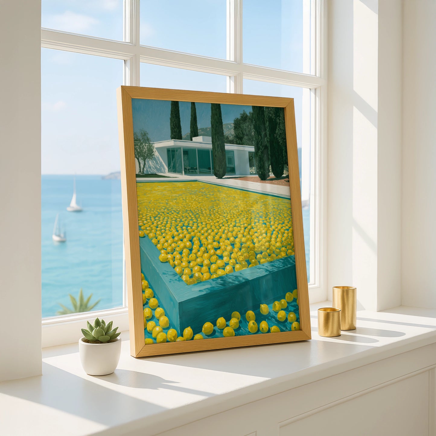 Lemon Pool Landscape, Art Print, Modern Minimalist Home Decor