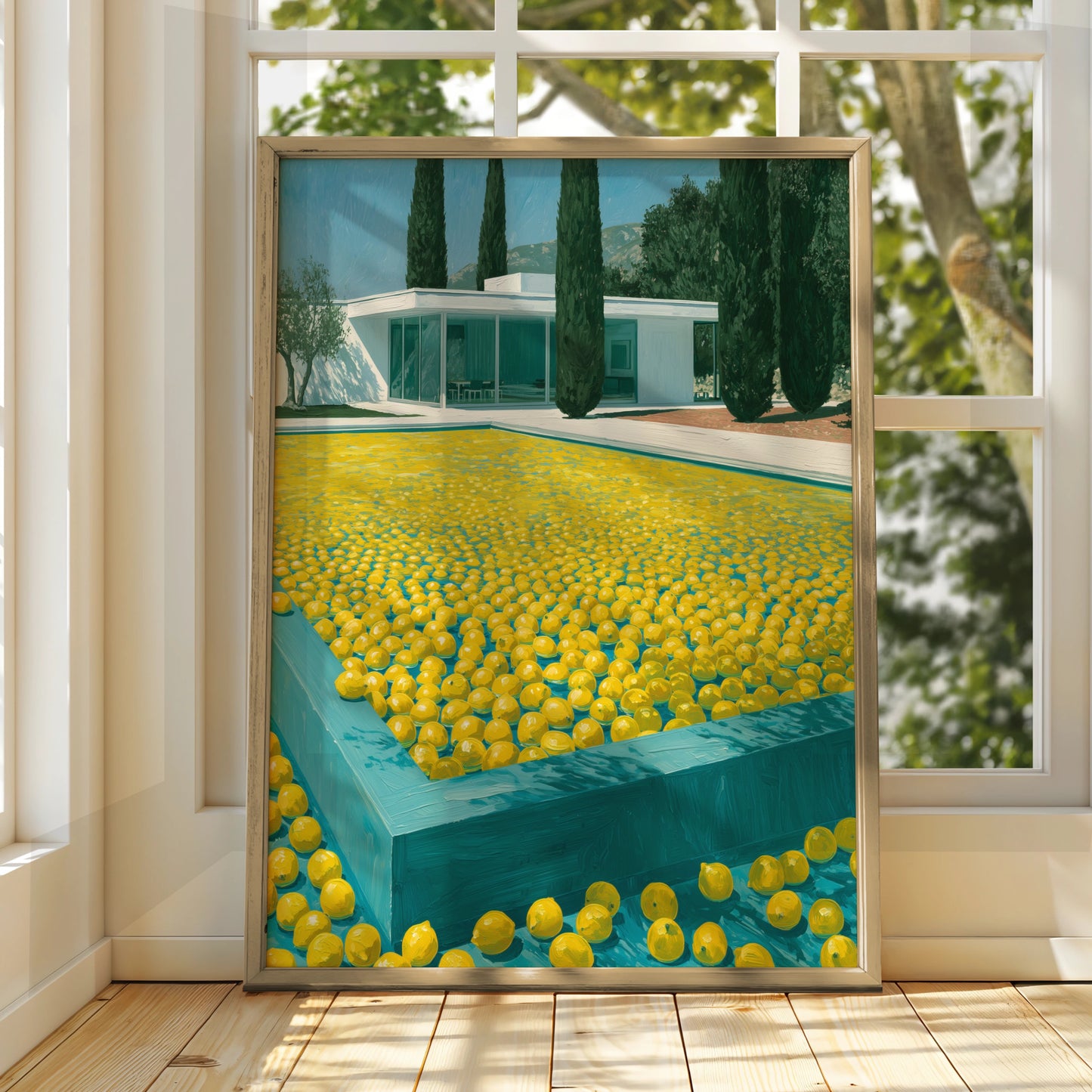 Lemon Pool Landscape, Art Print, Modern Minimalist Home Decor