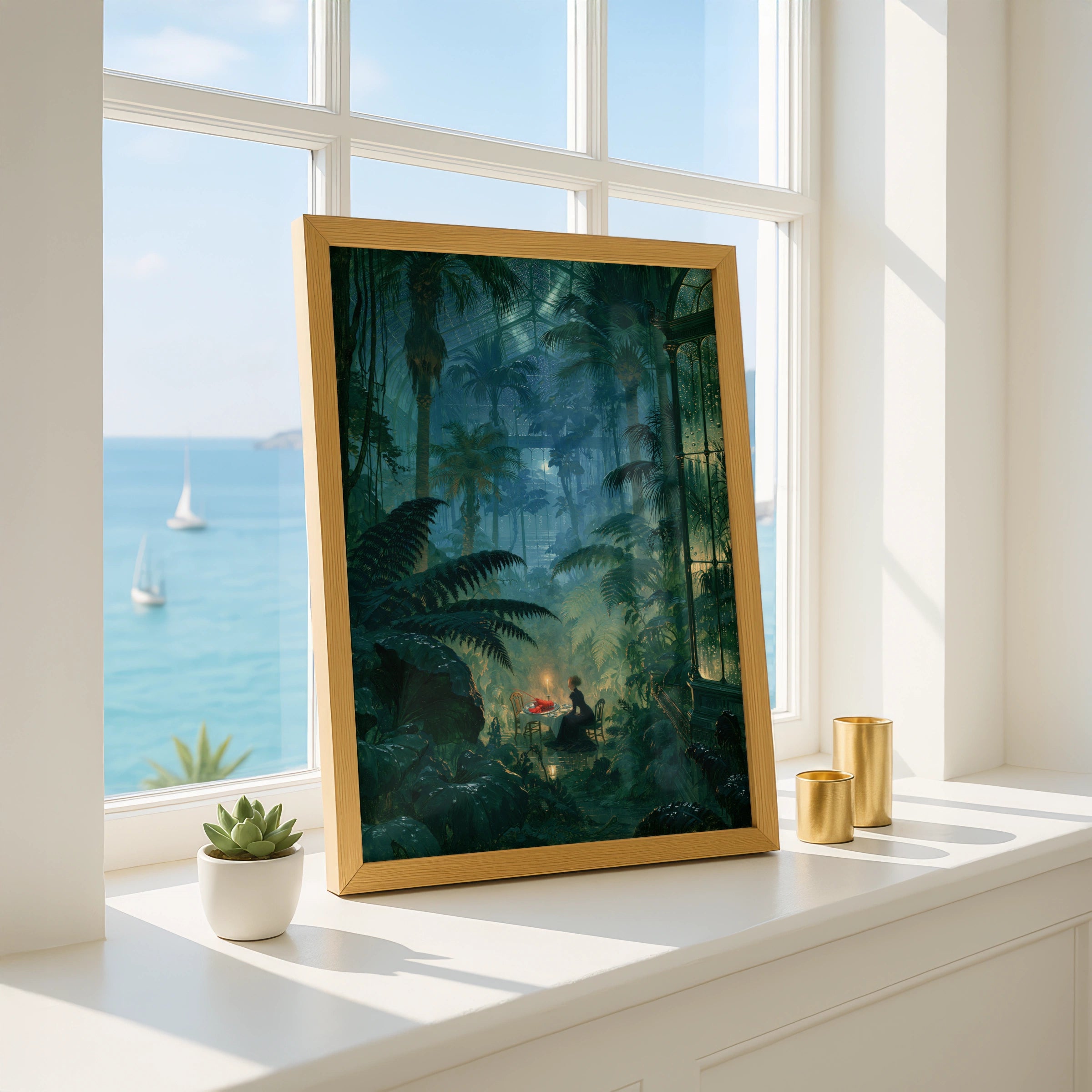 Jungle Dinner Scene, Woman Dining Alone, Mystical Greenery Print, Vegan Art Decor, Botanical Wall Art