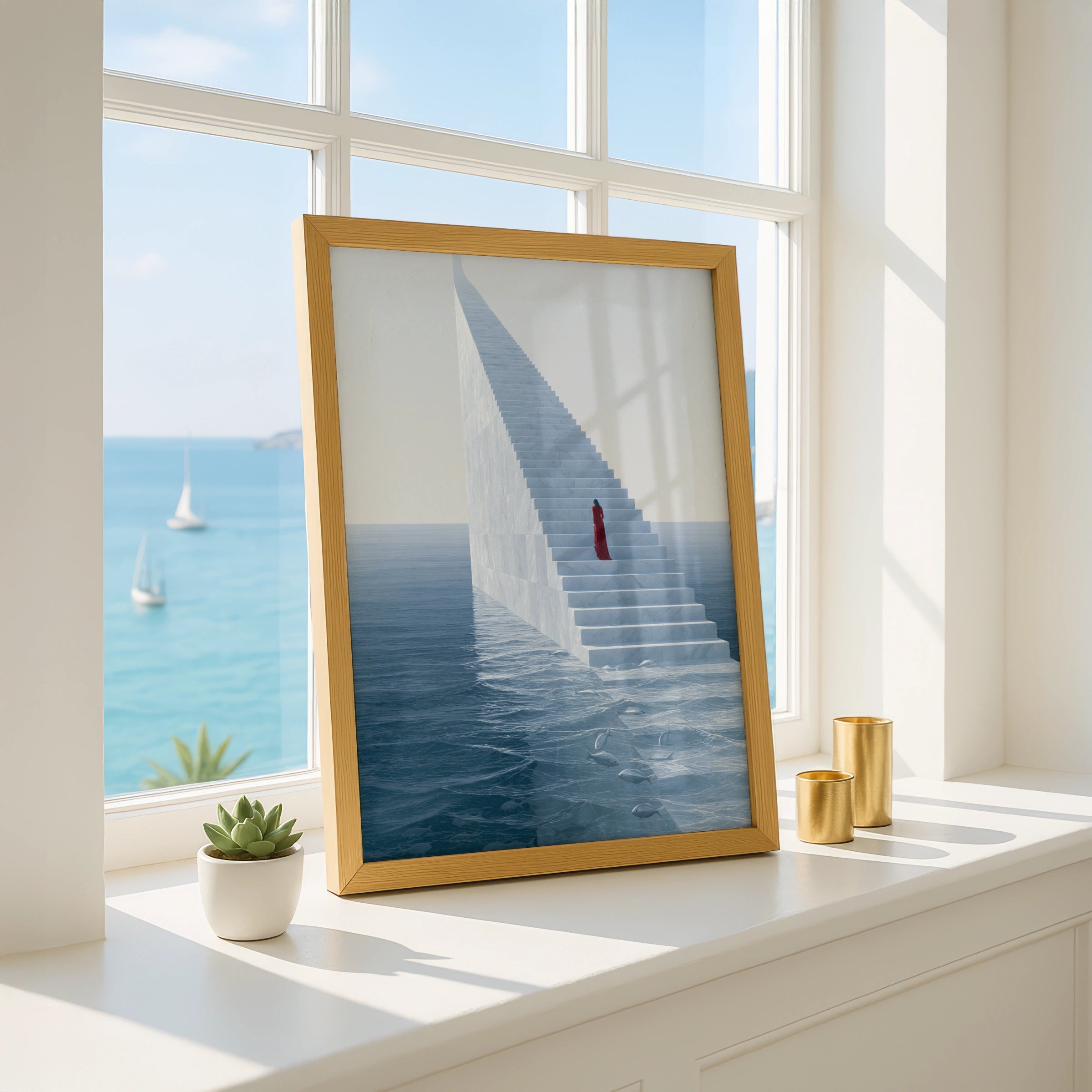 Stairway to Heaven, Surreal Art Print, Minimalist Poster, Ocean Landscape, Dreamy Home Decor