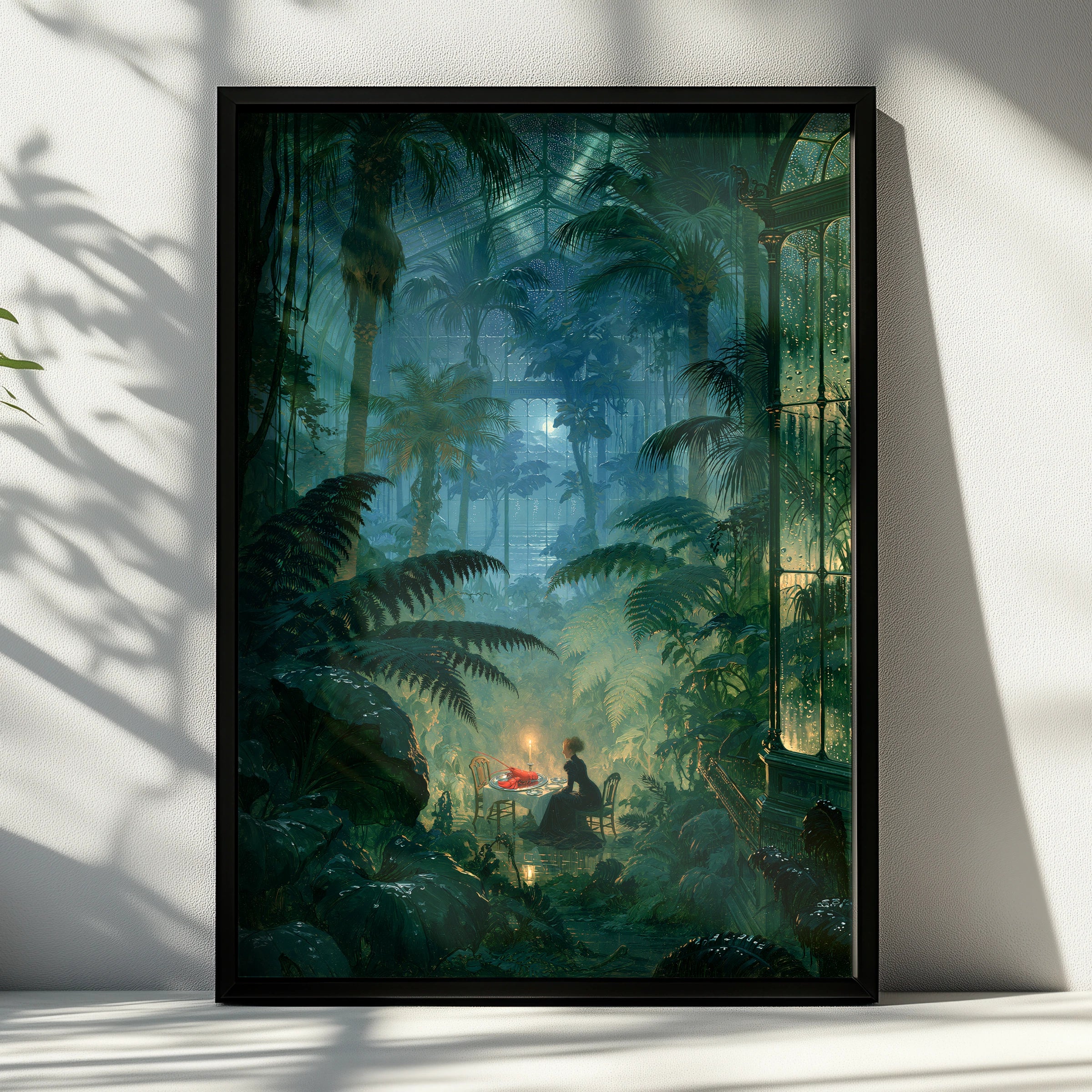Jungle Dinner Scene, Woman Dining Alone, Mystical Greenery Print, Vegan Art Decor, Botanical Wall Art