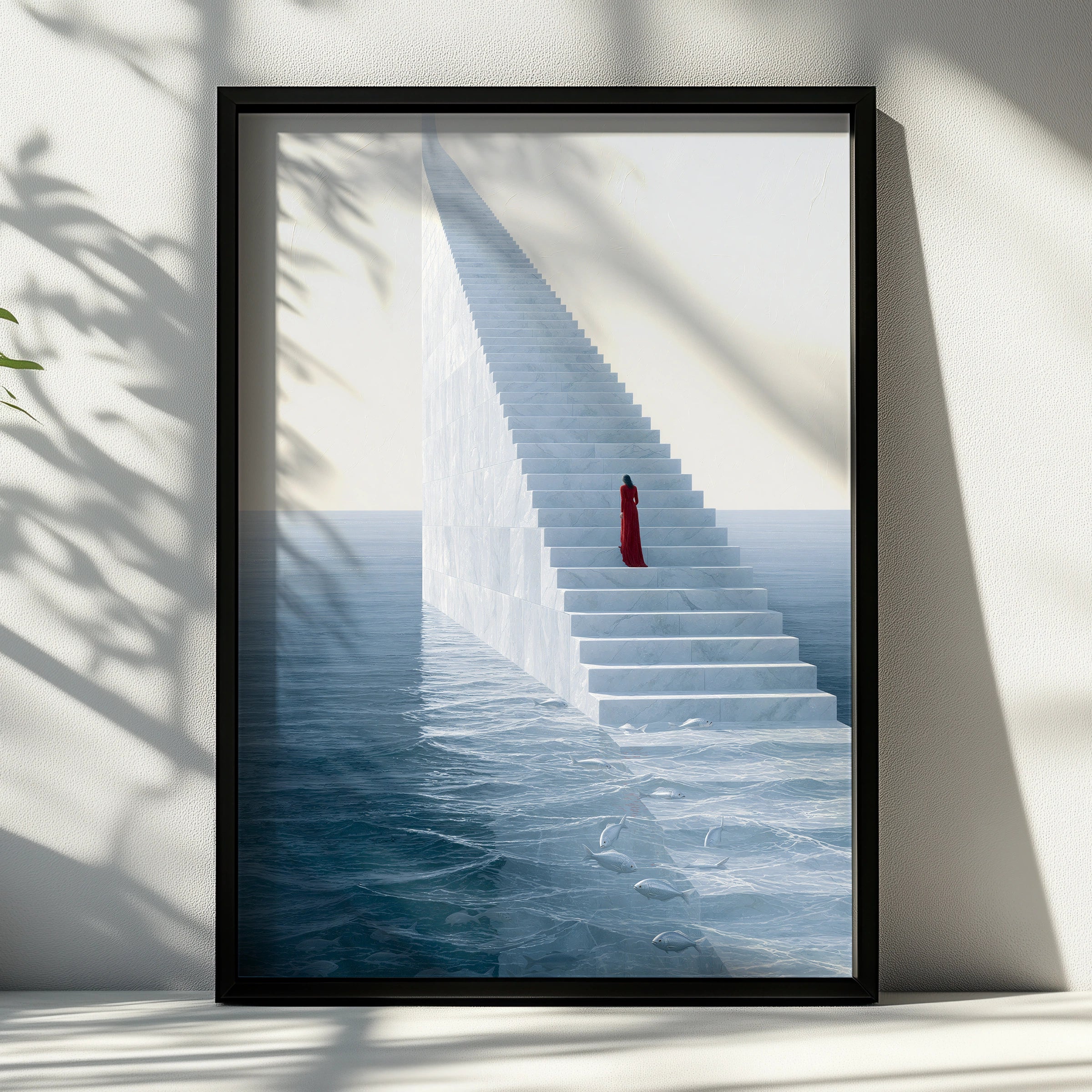 Stairway to Heaven, Surreal Art Print, Minimalist Poster, Ocean Landscape, Dreamy Home Decor