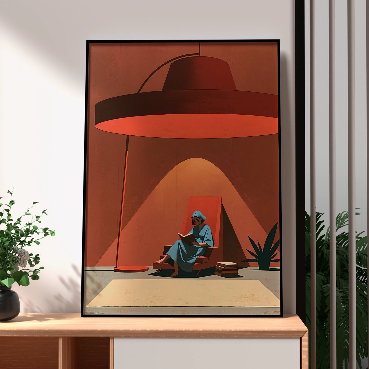 Reading Woman, Digital Art Print, Modern Wall Art, Cozy Living Room Decor