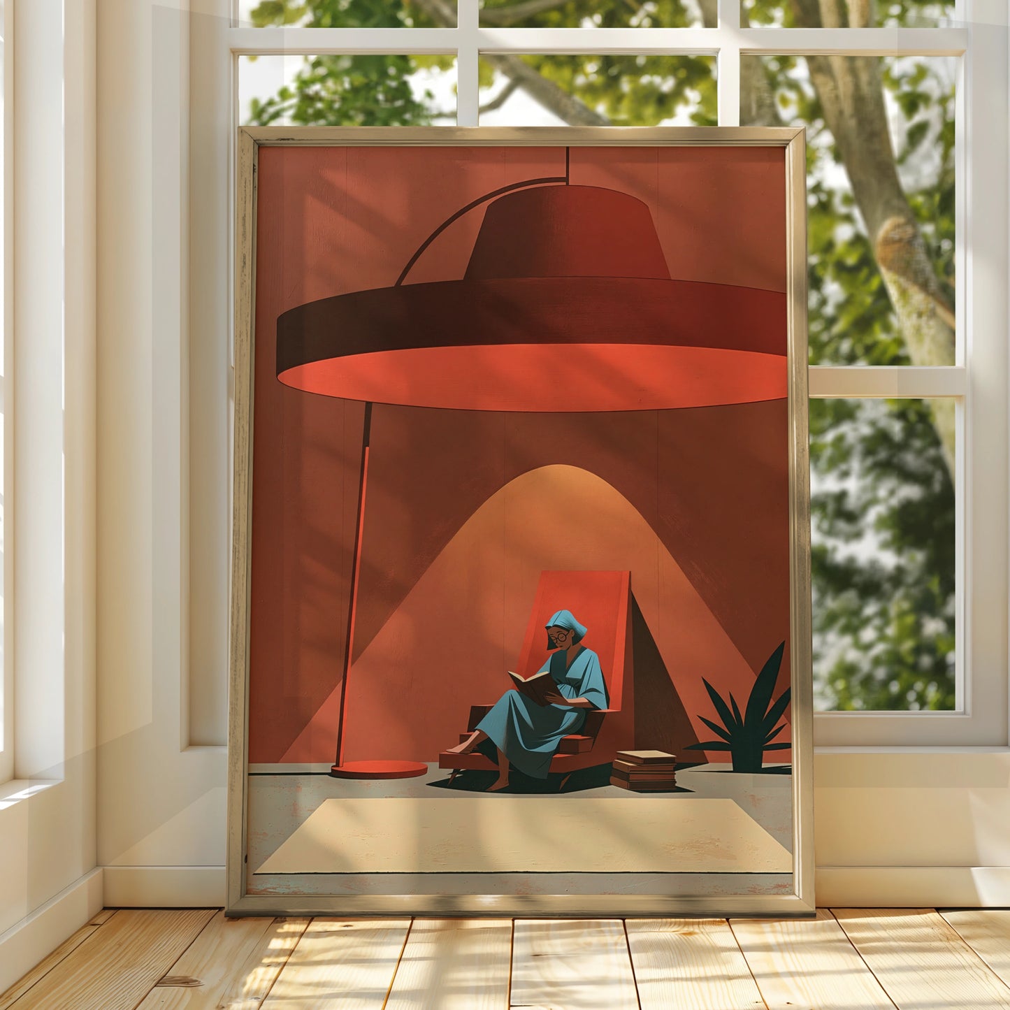 Reading Woman, Digital Art Print, Modern Wall Art, Cozy Living Room Decor
