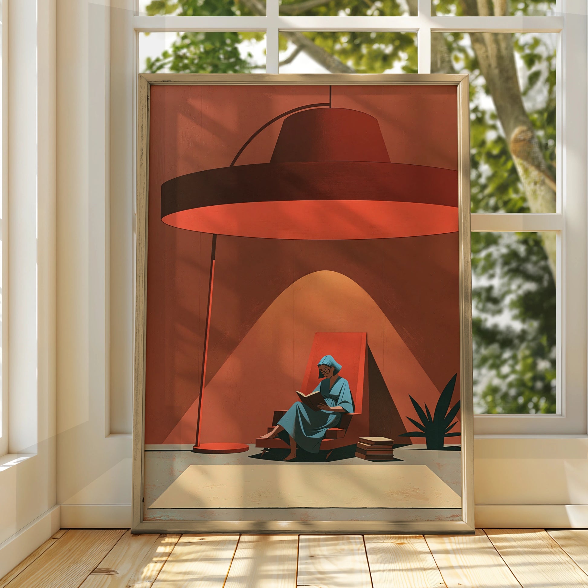 Reading Woman, Digital Art Print, Modern Wall Art, Cozy Living Room Decor