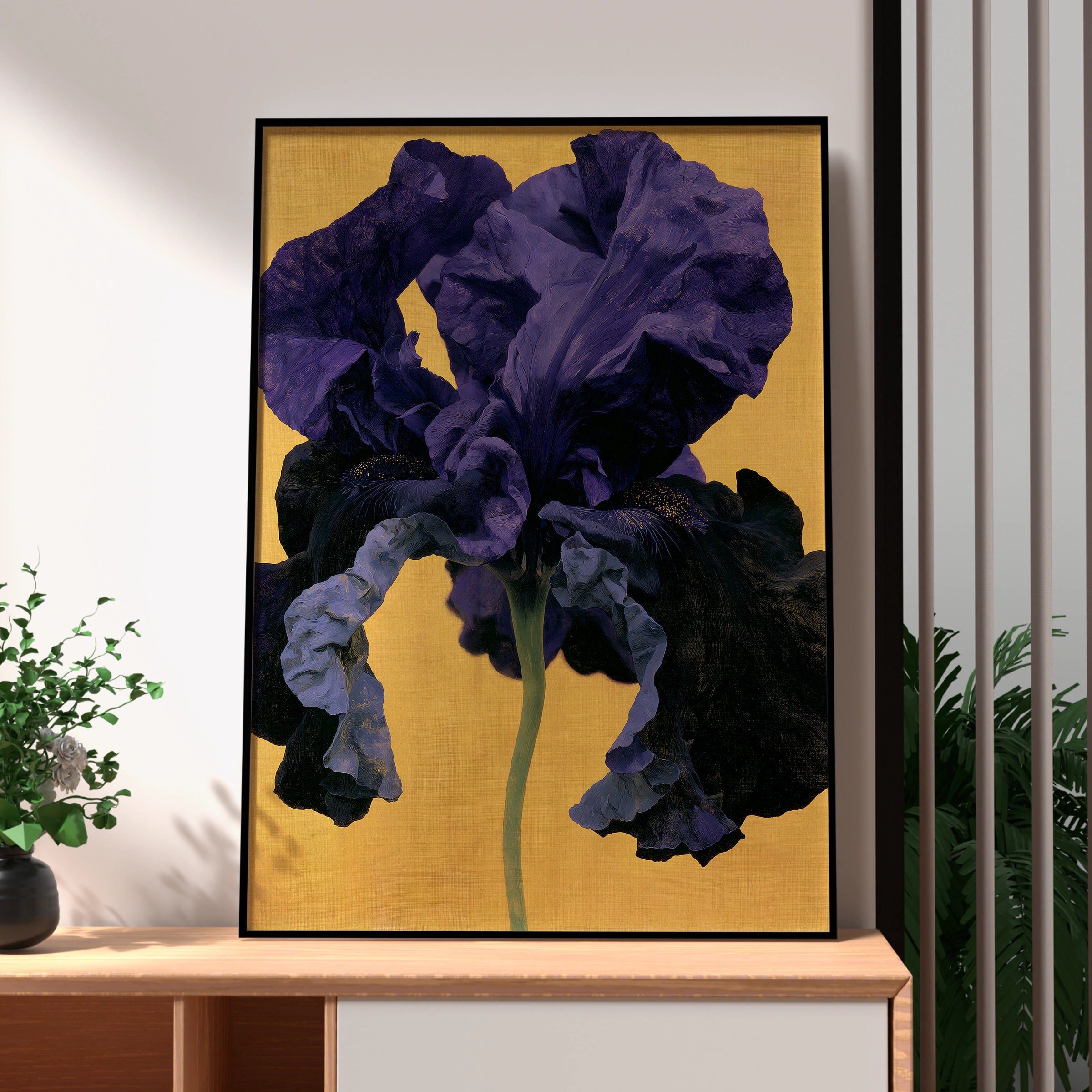 Vibrant Purple Iris Flower Art Print, Botanical Wall Decor, Modern Floral Artwork