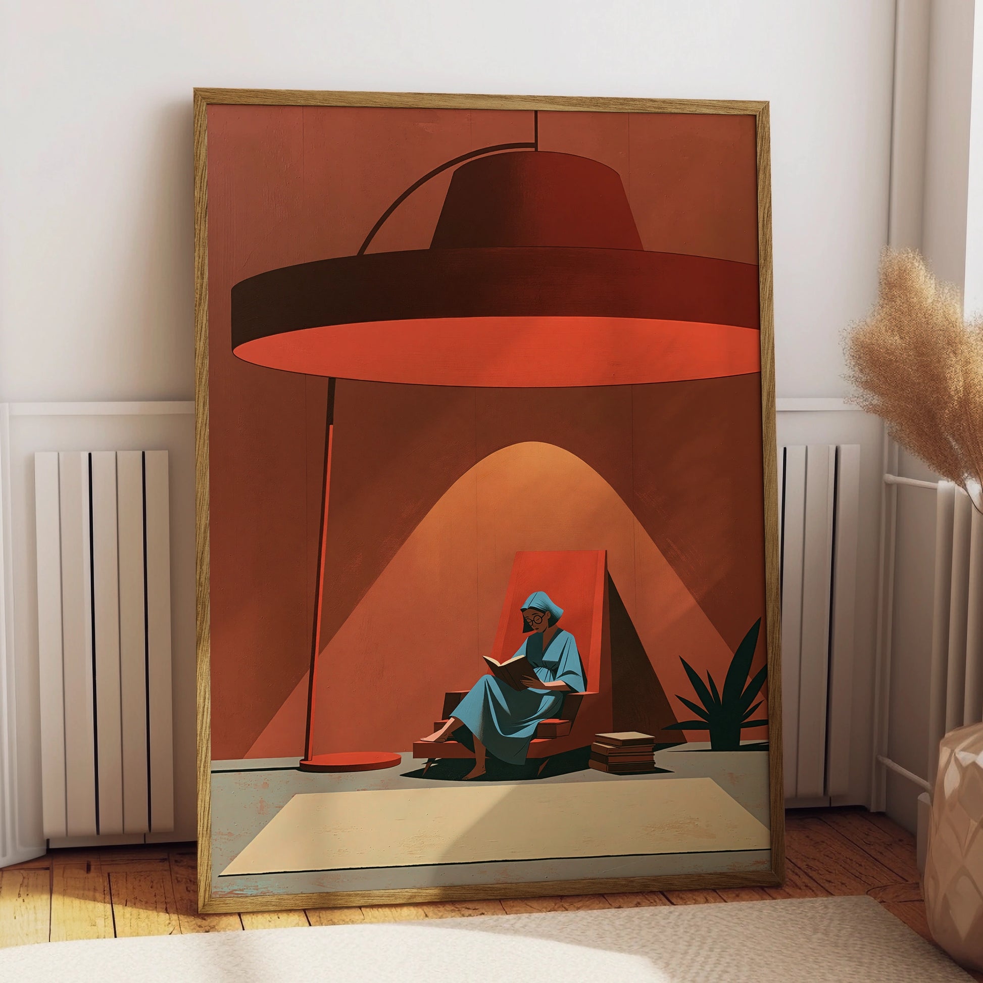 Reading Woman, Digital Art Print, Modern Wall Art, Cozy Living Room Decor