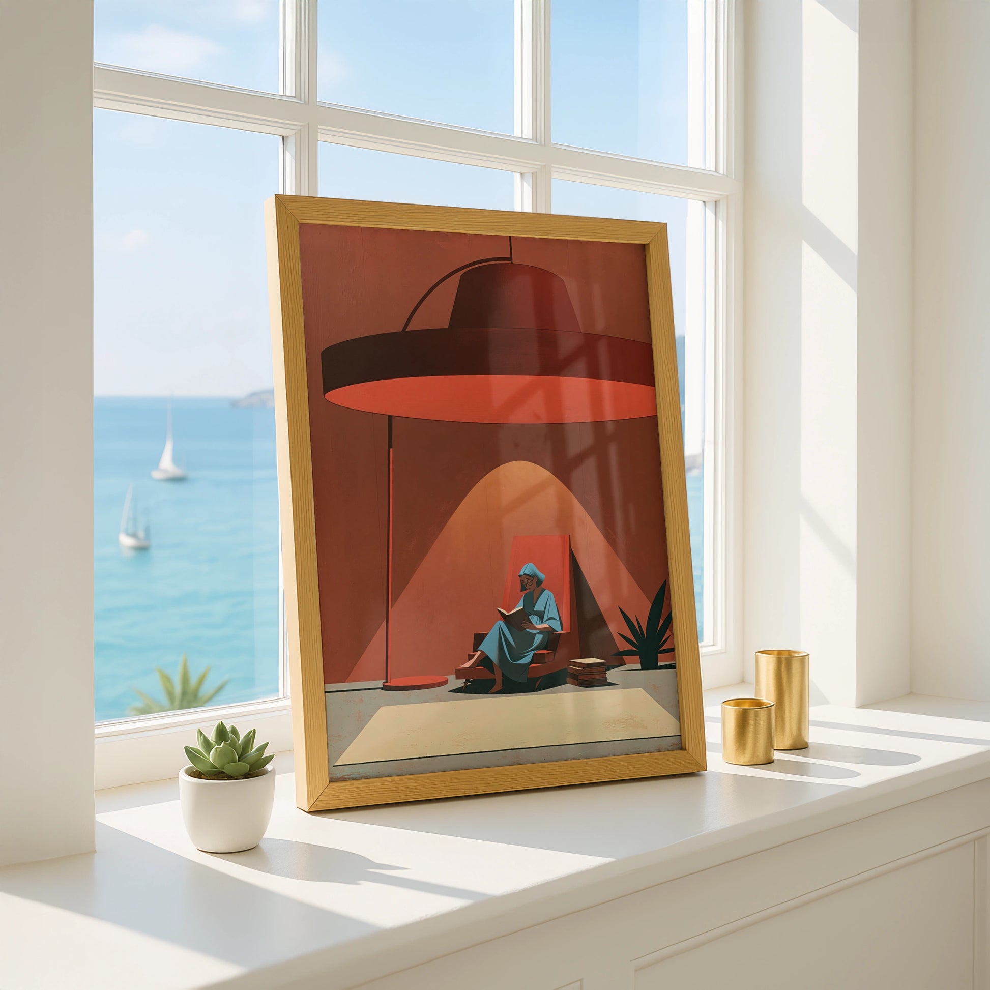 Reading Woman, Digital Art Print, Modern Wall Art, Cozy Living Room Decor