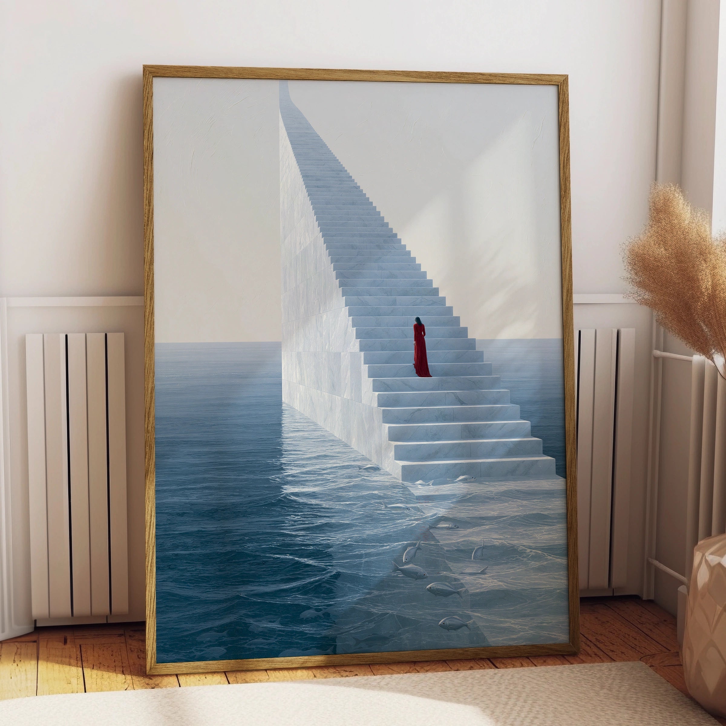 Stairway to Heaven, Surreal Art Print, Minimalist Poster, Ocean Landscape, Dreamy Home Decor