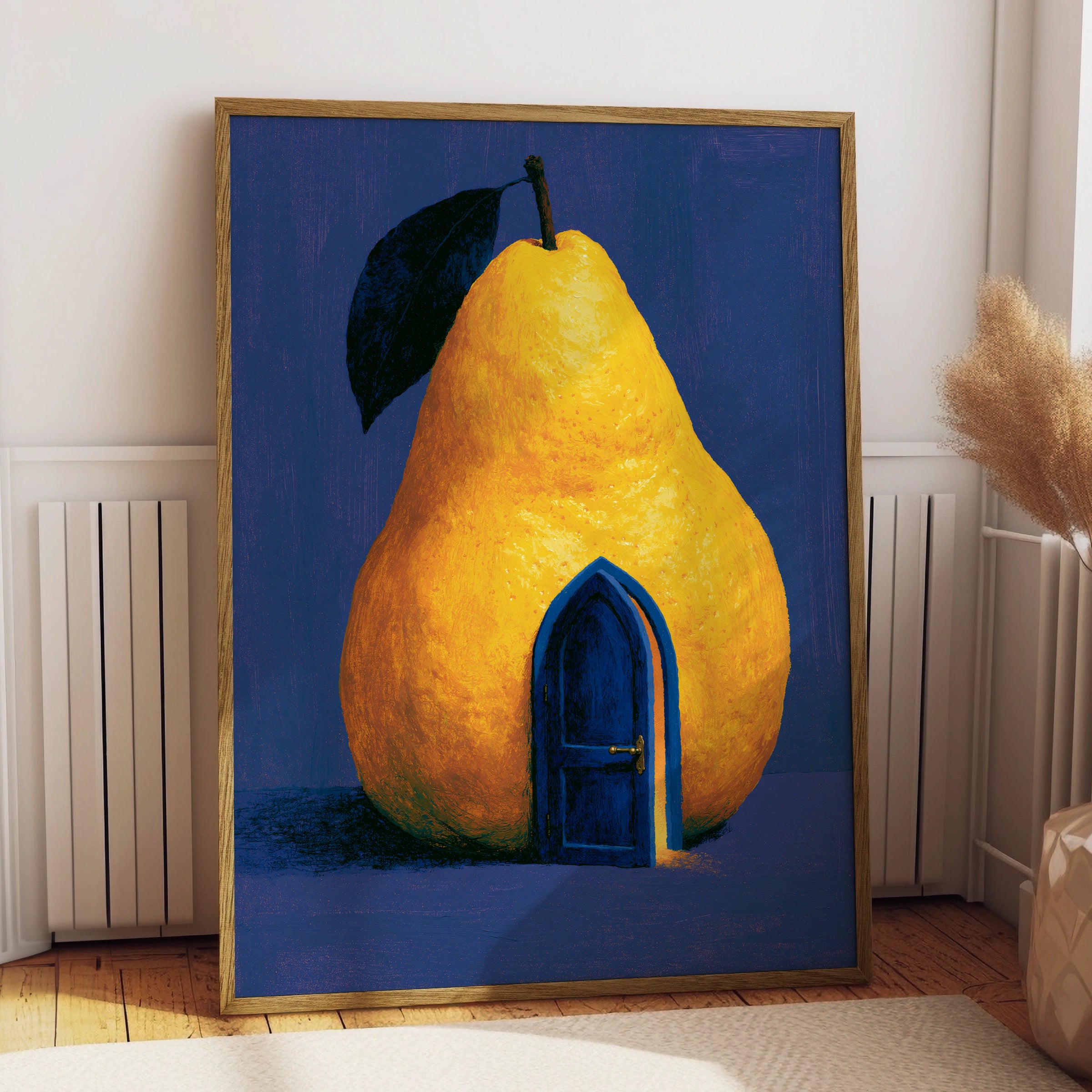 Whimsical Pear House Art Print, Colourful Pear Illustration, Modern Home Decor, Fruit Artwork