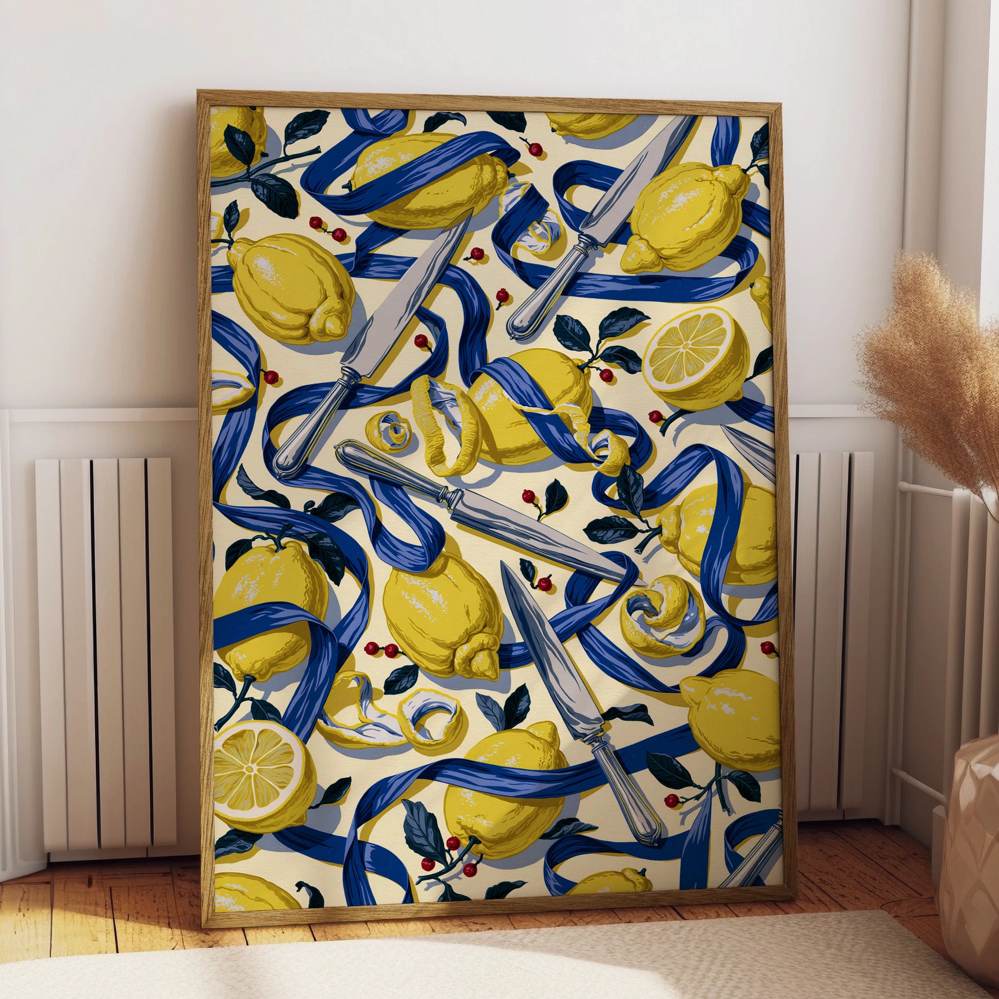 Lemon Motif Print, Colourful Kitchen Wall Art, Bold Lemon Decor for Foodies