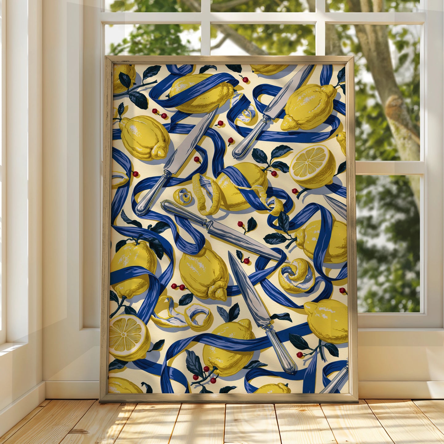 Lemon Motif Print, Colourful Kitchen Wall Art, Bold Lemon Decor for Foodies