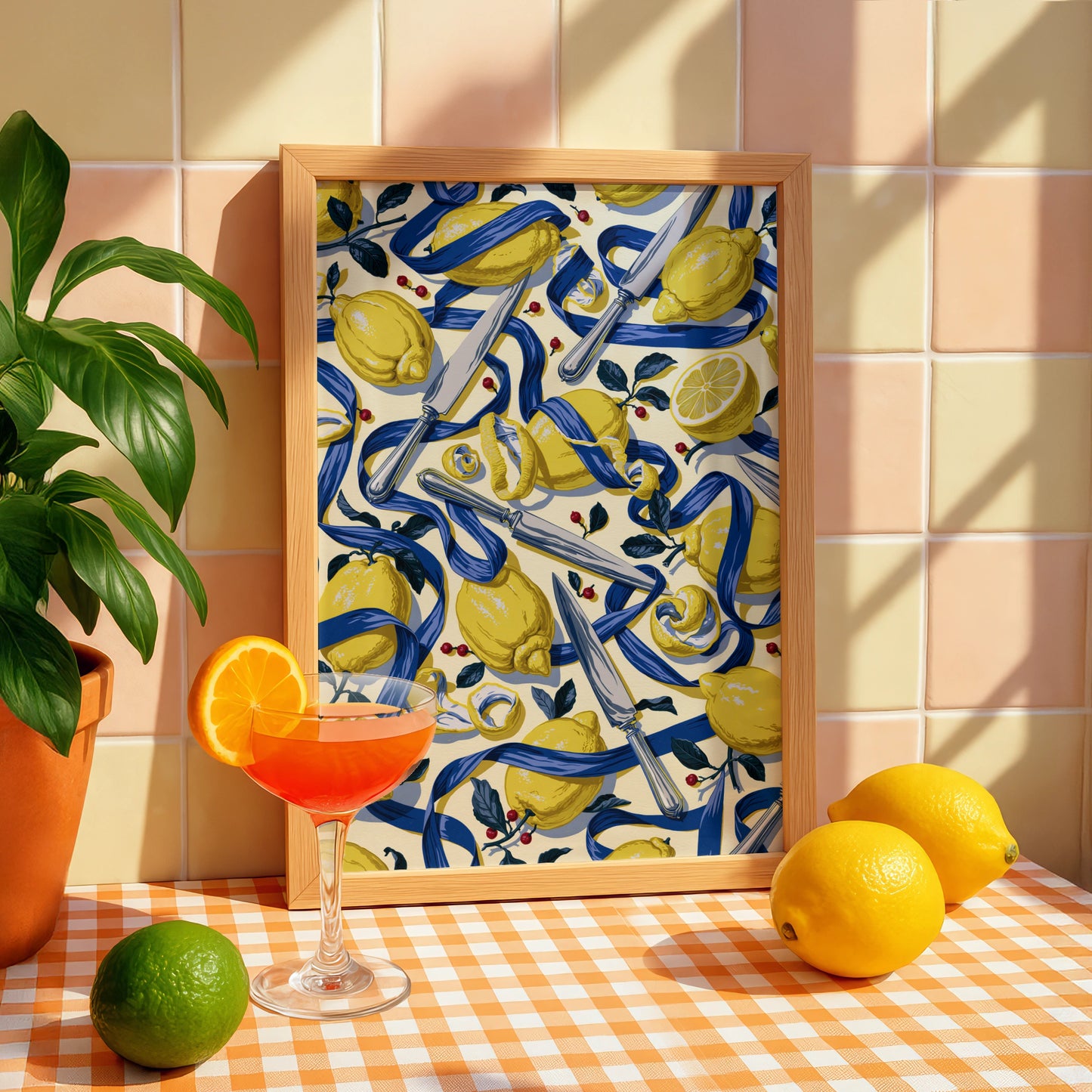 Lemon Motif Print, Colourful Kitchen Wall Art, Bold Lemon Decor for Foodies