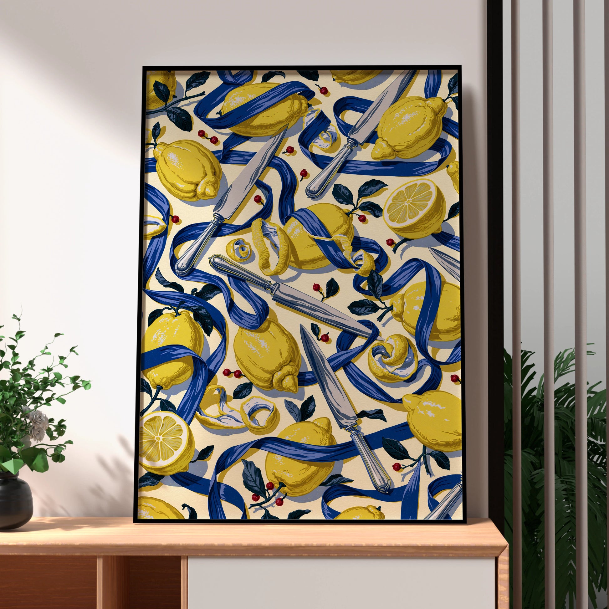 Lemon Motif Print, Colourful Kitchen Wall Art, Bold Lemon Decor for Foodies