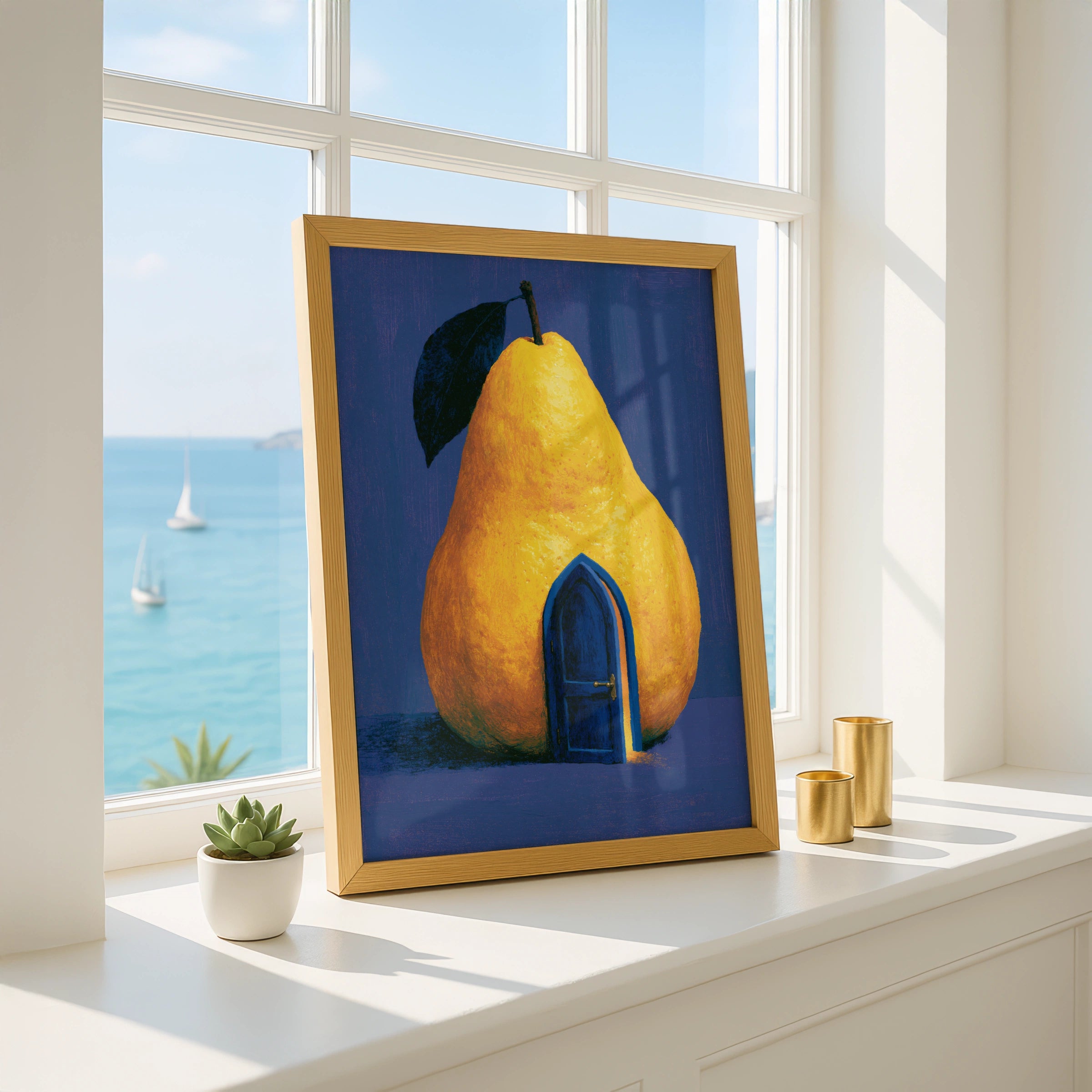 Whimsical Pear House Art Print, Colourful Pear Illustration, Modern Home Decor, Fruit Artwork