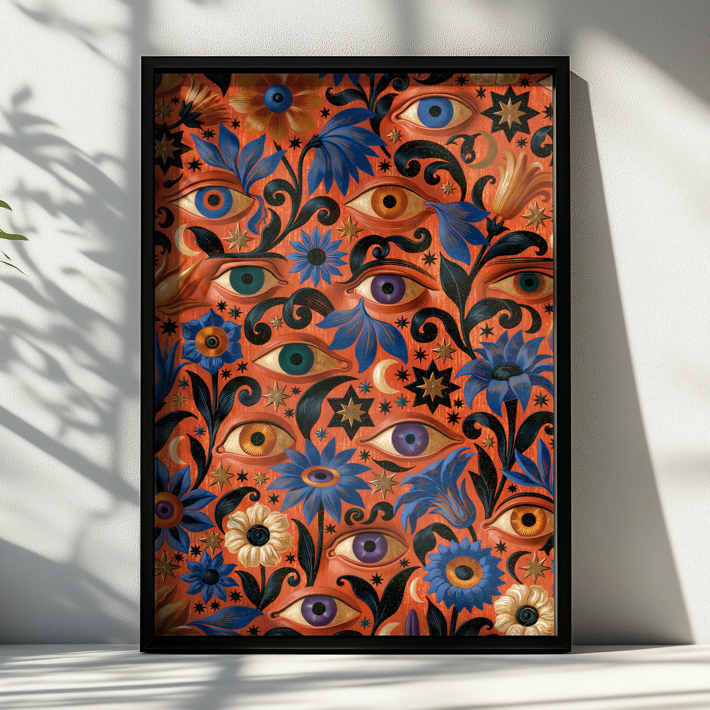 Eye Motif Art Print, Floral Wall Art, Colourful Home Decor, Bohemian Style Poster