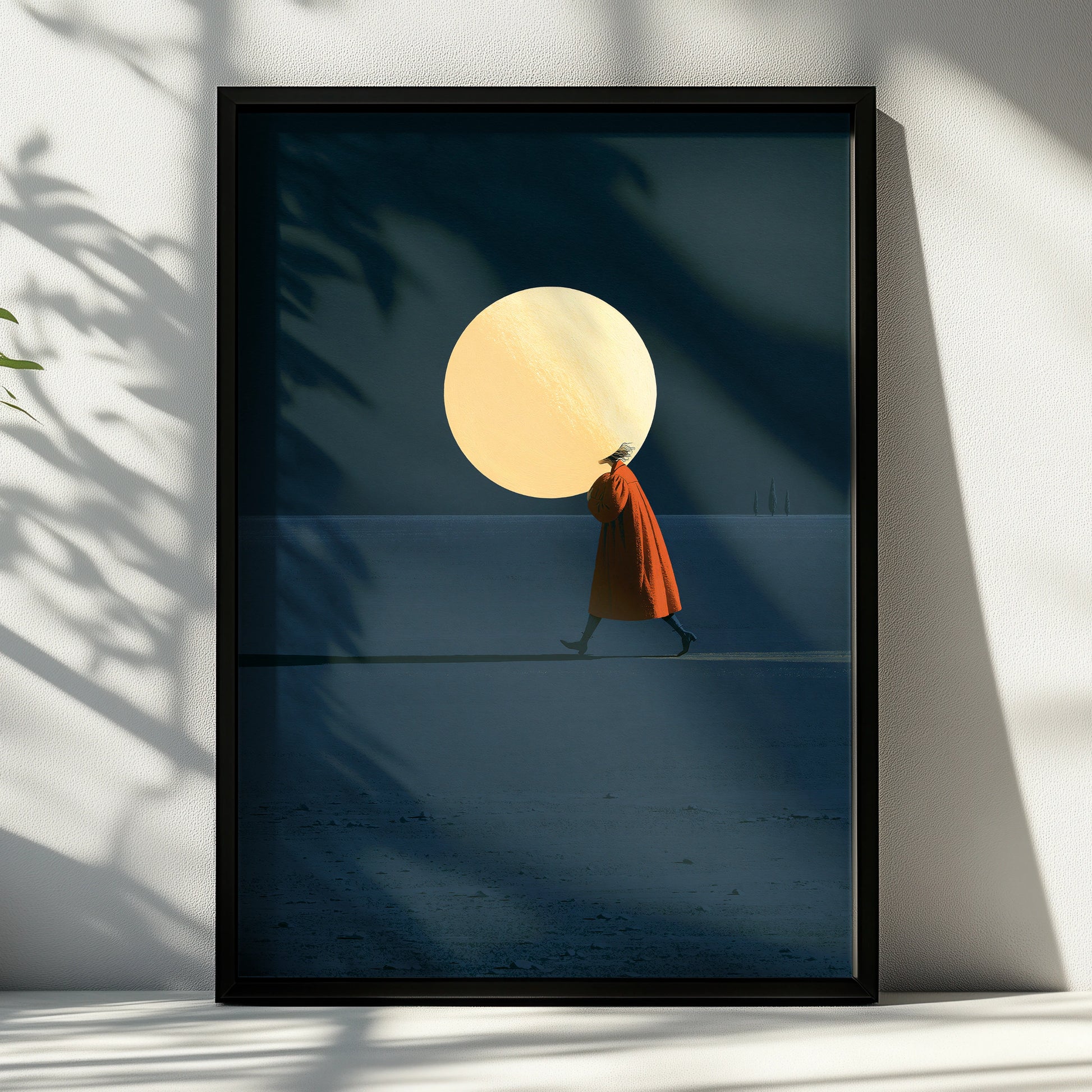 Moonhead Art, Dreamlike Walking Figure, Minimalist Poster, Abstract Wall Art, Modern Home Decor