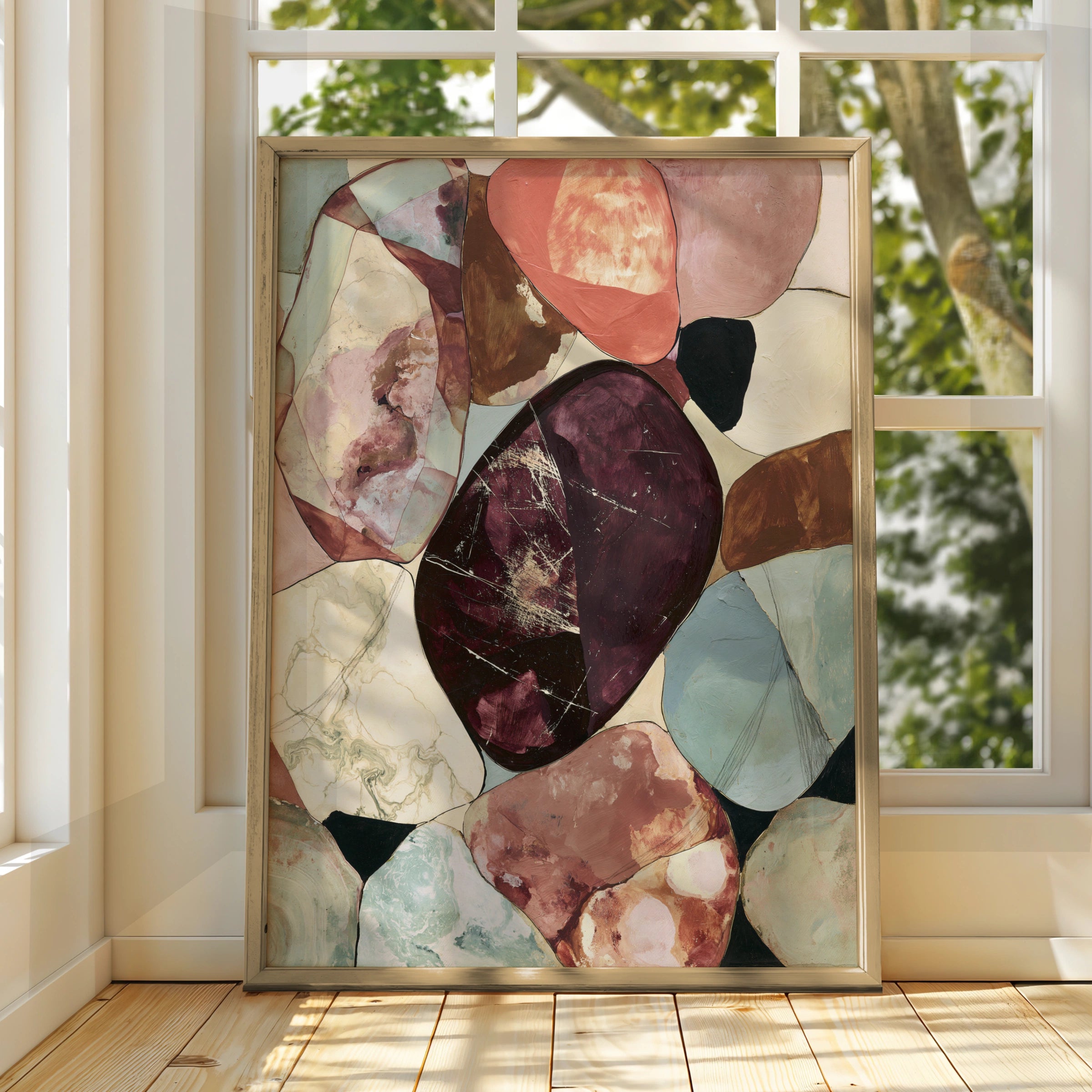 Abstract Geometric Stone Art, Colourful Wall Decor, Modern Minimalist Style, Unique Home Decor