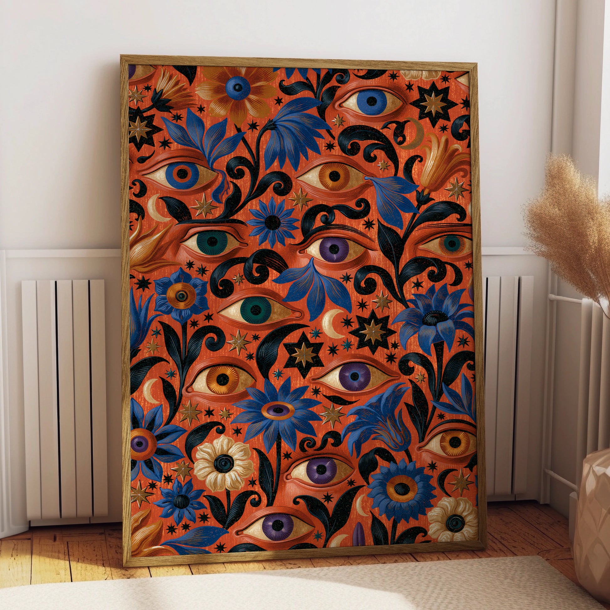 Eye Motif Art Print, Floral Wall Art, Colourful Home Decor, Bohemian Style Poster