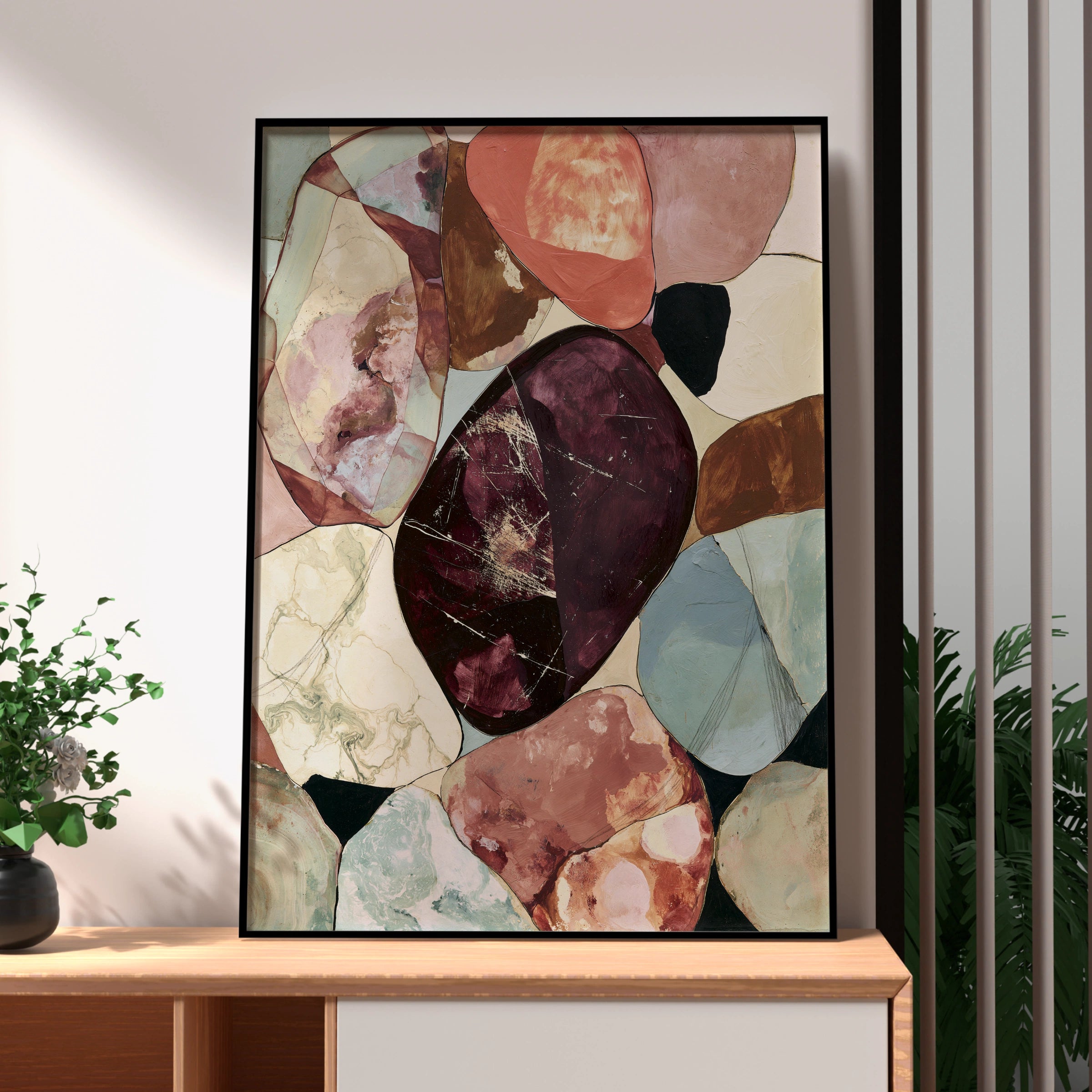 Abstract Geometric Stone Art, Colourful Wall Decor, Modern Minimalist Style, Unique Home Decor