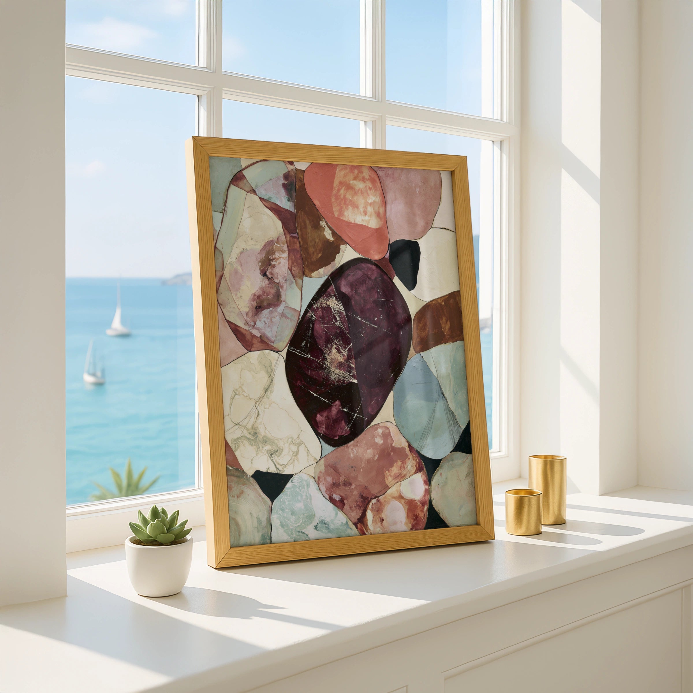 Abstract Geometric Stone Art, Colourful Wall Decor, Modern Minimalist Style, Unique Home Decor