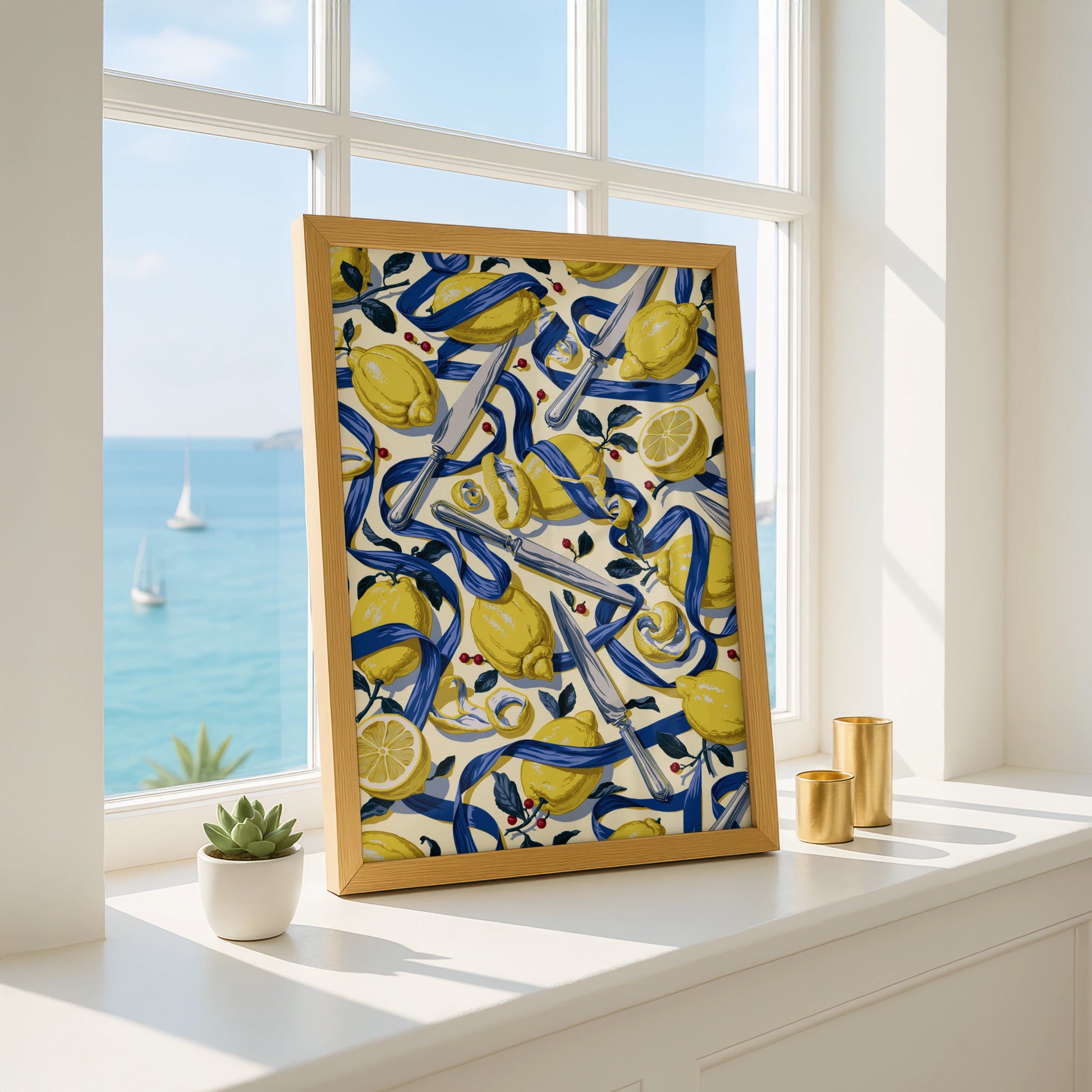 Lemon Motif Print, Colourful Kitchen Wall Art, Bold Lemon Decor for Foodies