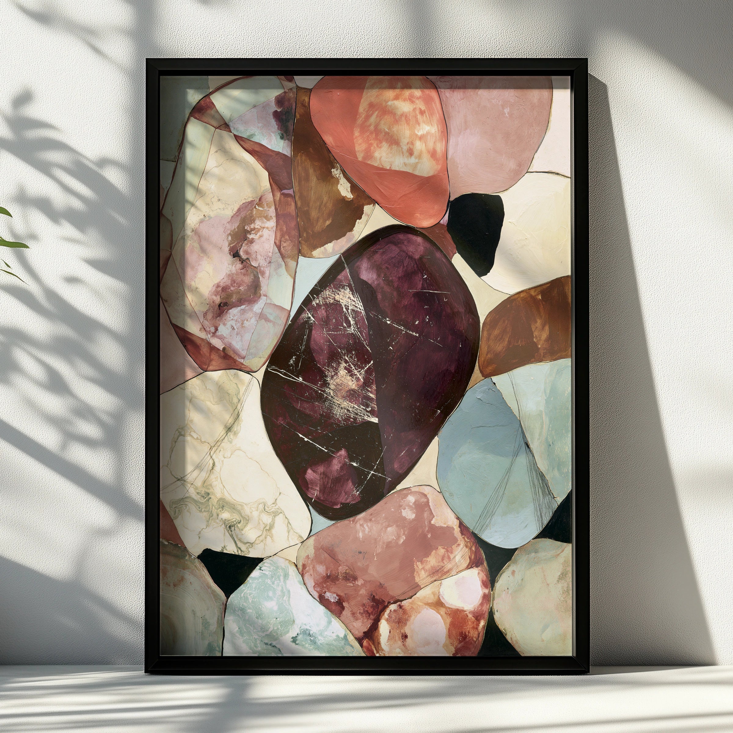 Abstract Geometric Stone Art, Colourful Wall Decor, Modern Minimalist Style, Unique Home Decor