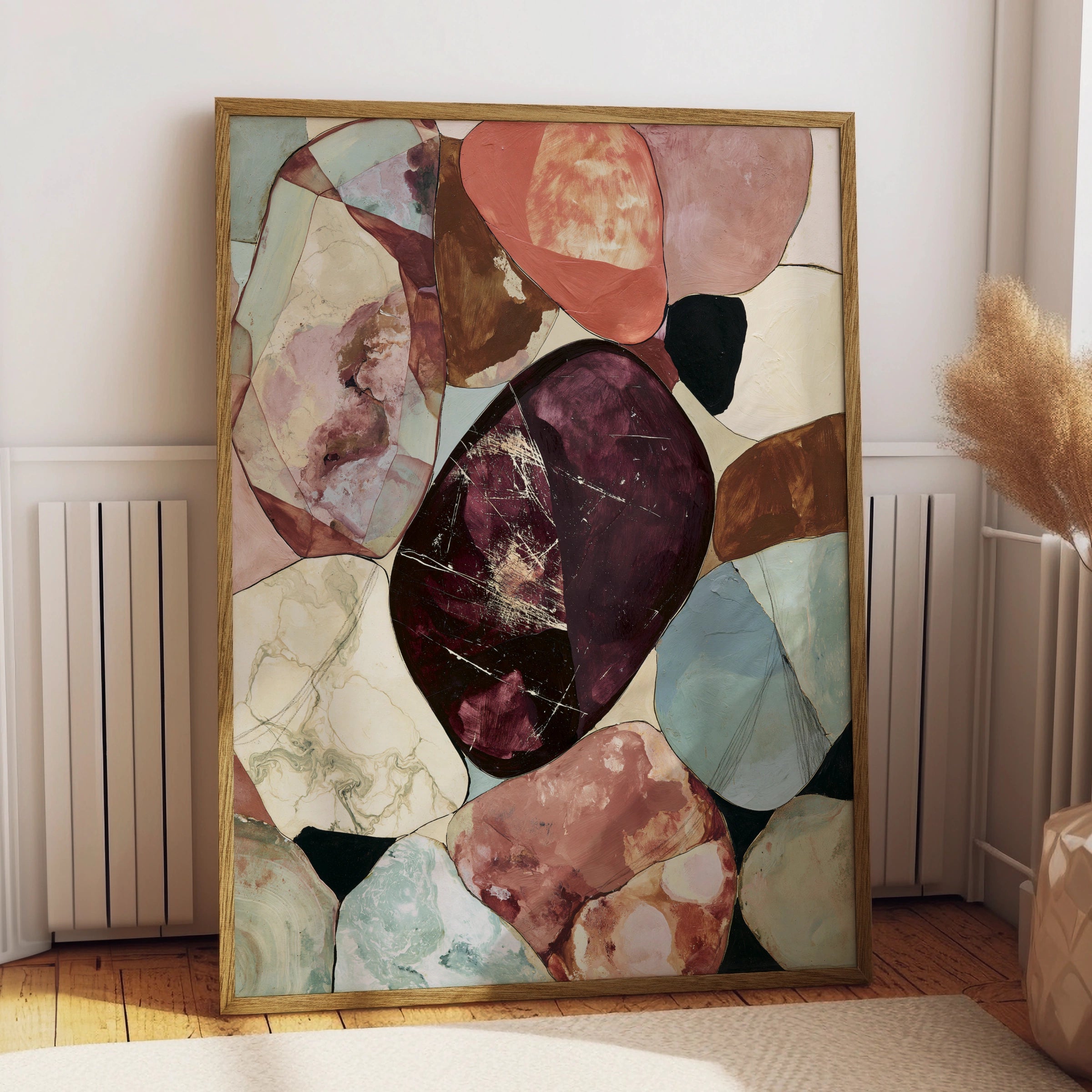 Abstract Geometric Stone Art, Colourful Wall Decor, Modern Minimalist Style, Unique Home Decor