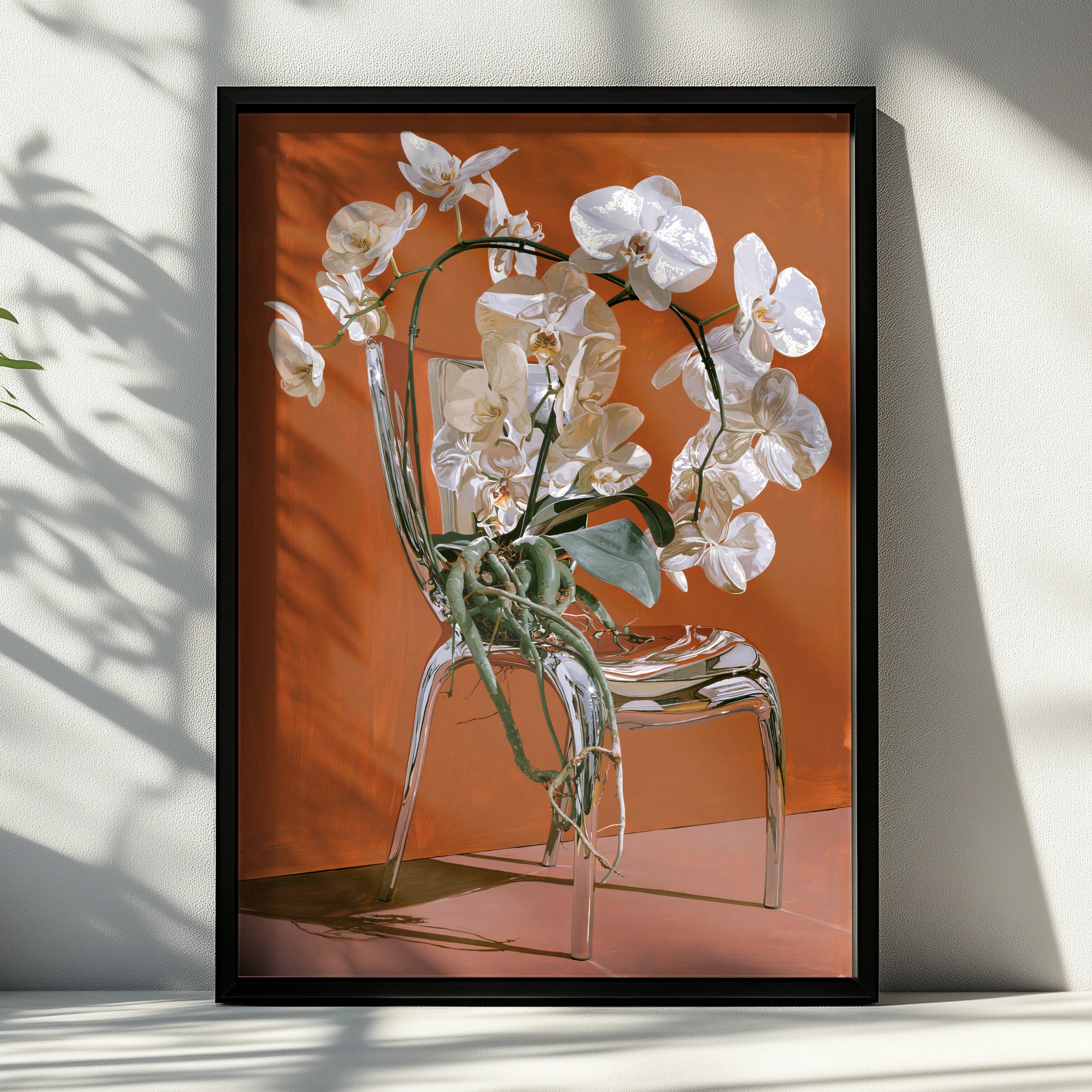 Orchid on Chair Artwork, Floral Print, Modern Decor, Elegant Wall Art, Minimalist Home Decoration