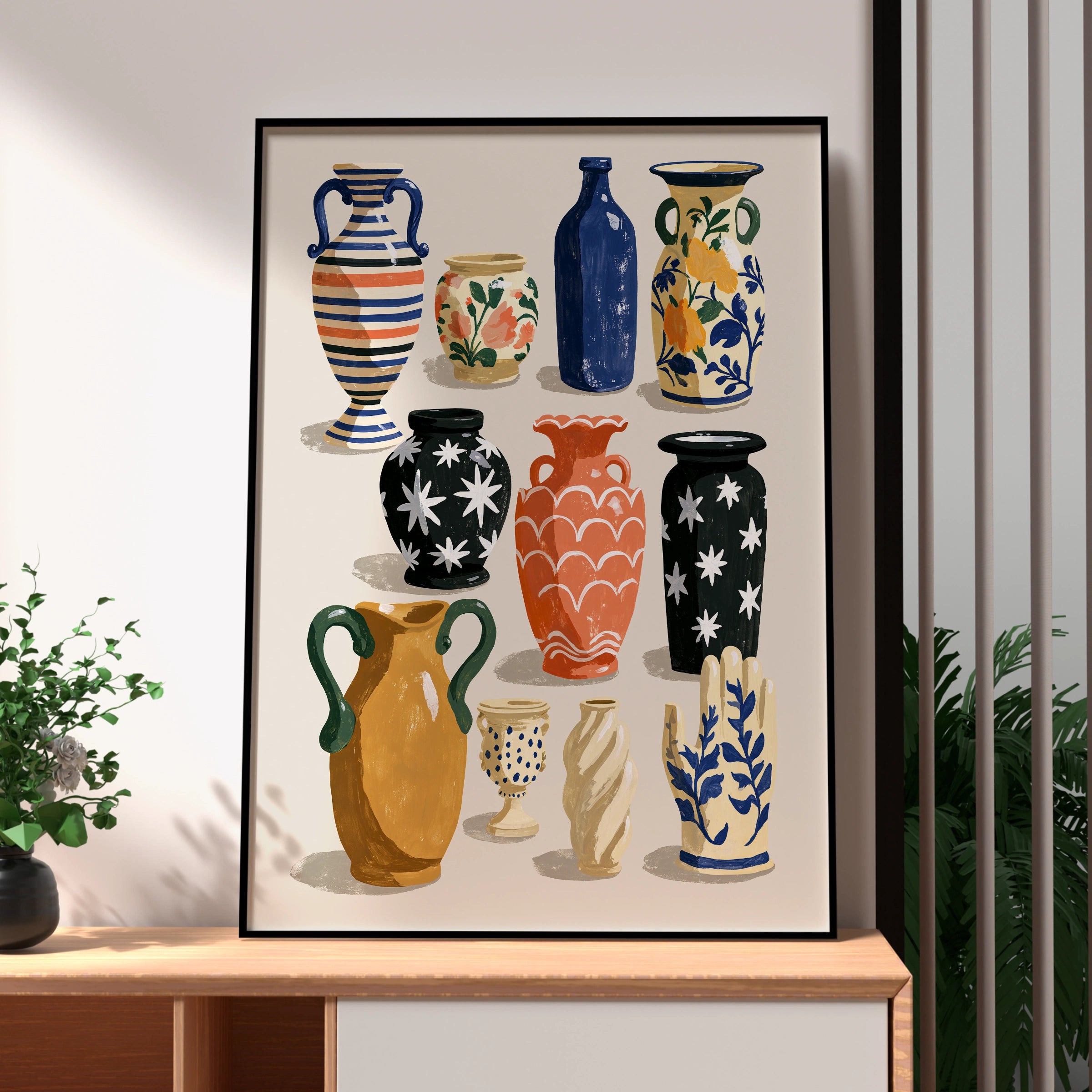 Vases Art Print, Colourful Decor, Modern Illustration, Minimalist Style, Perfect Wall Art