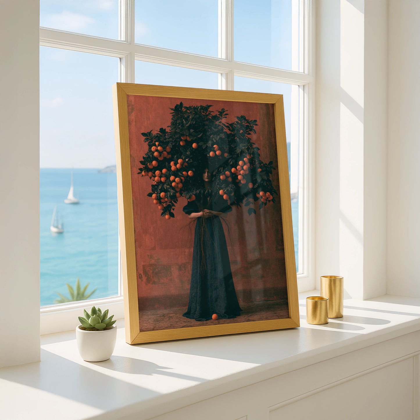Orange Tree Woman, Orange Poster Art, Abstract, Surreal, Statement Wall Decor