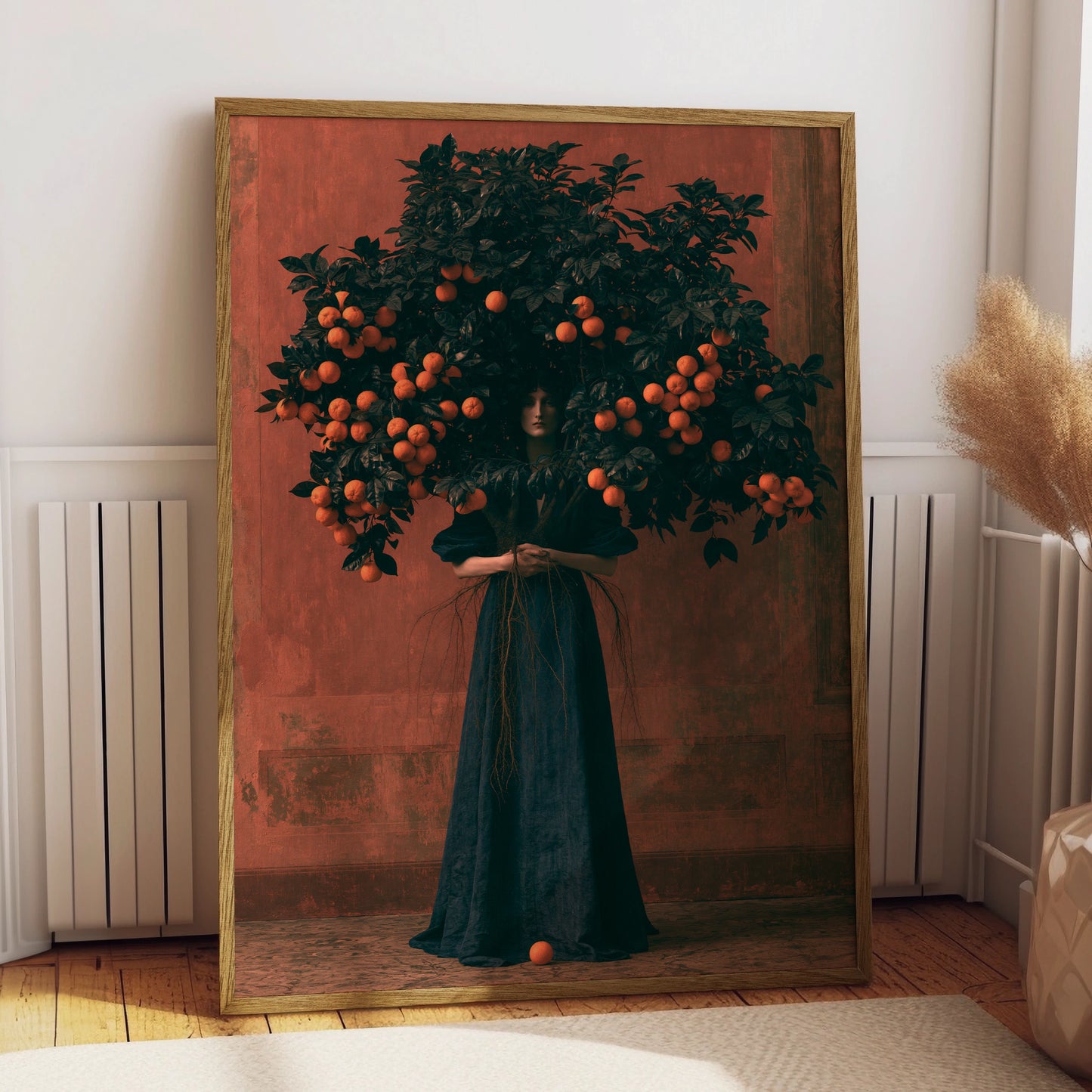 Orange Tree Woman, Orange Poster Art, Abstract, Surreal, Statement Wall Decor