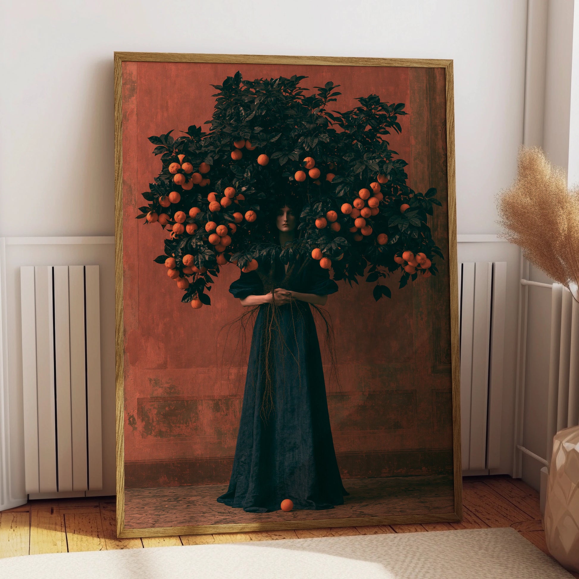 Orange Tree Woman, Orange Poster Art, Abstract, Surreal, Statement Wall Decor
