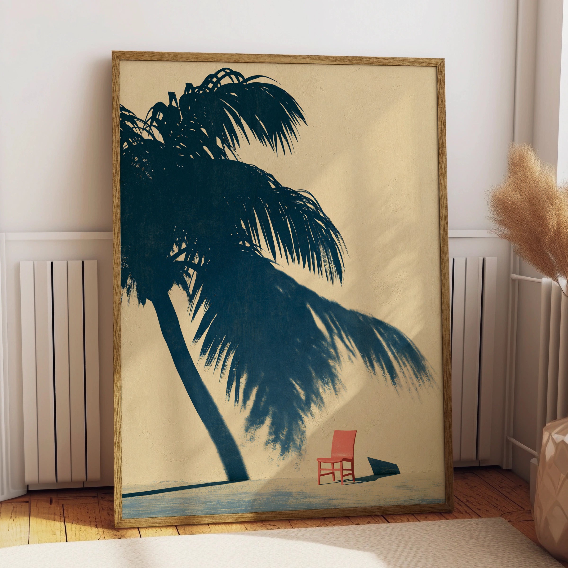 Palm Shadow Art Print, Tropical Chair Poster, Minimalist Home Decor, Modern Wall Art