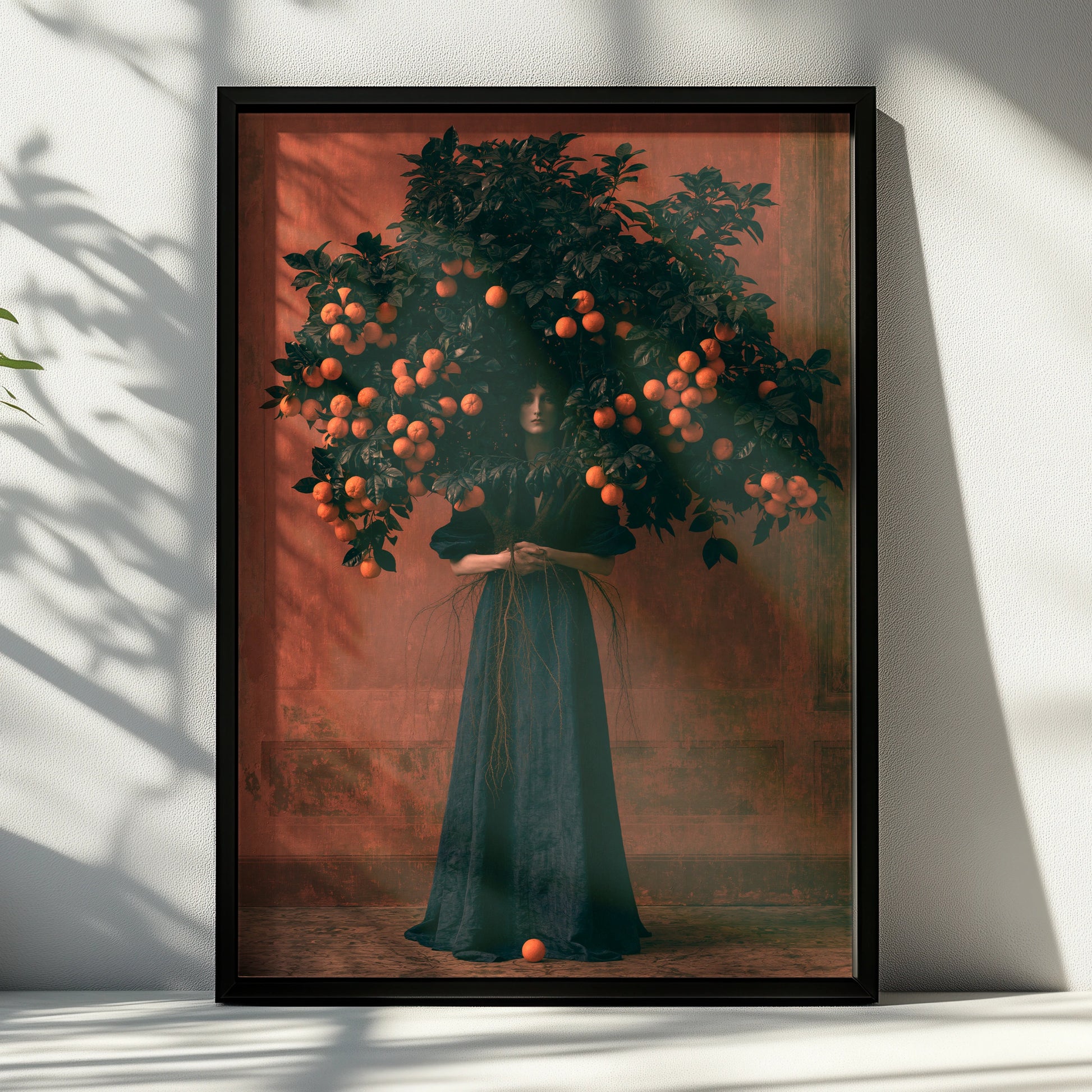 Orange Tree Woman, Orange Poster Art, Abstract, Surreal, Statement Wall Decor