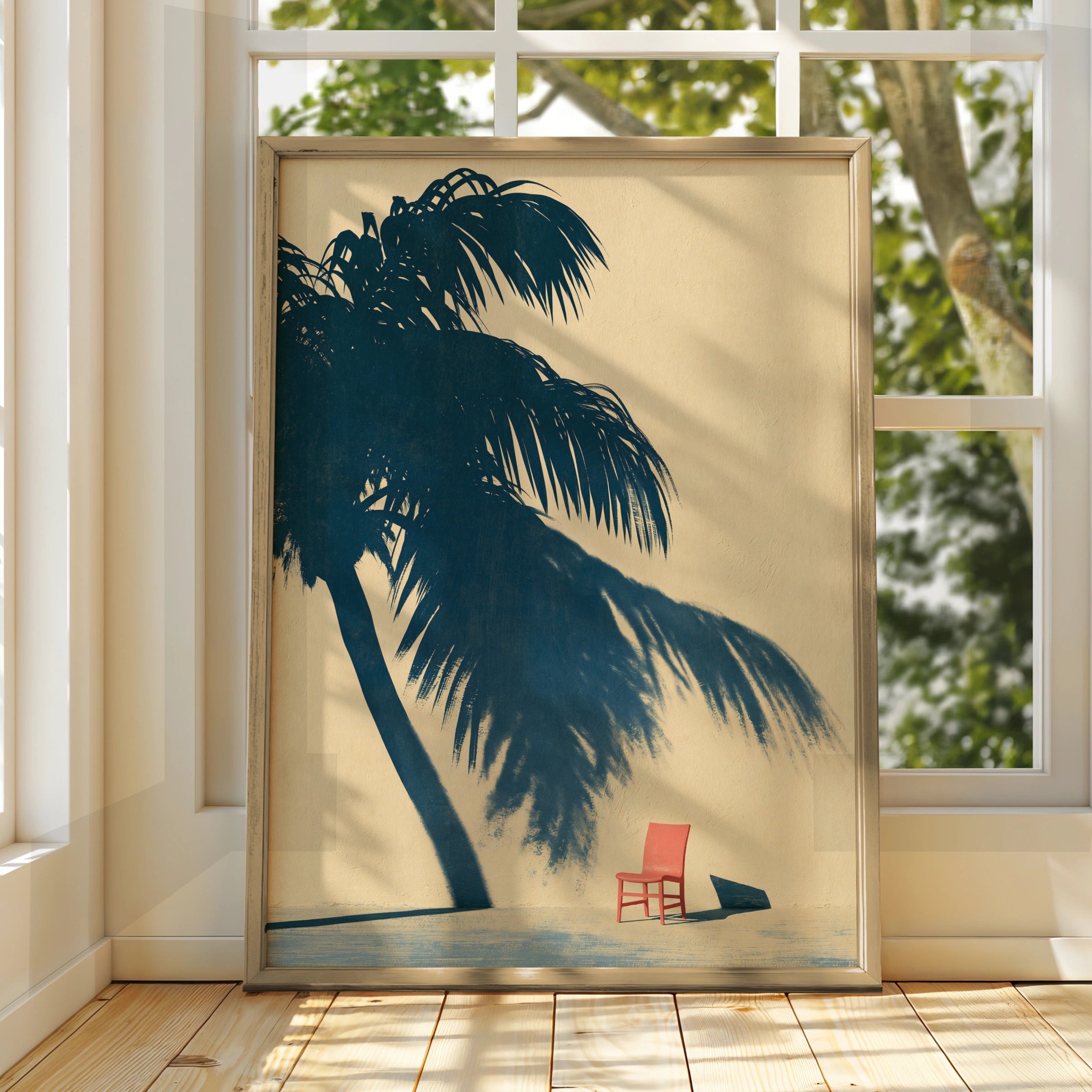 Palm Shadow Art Print, Tropical Chair Poster, Minimalist Home Decor, Modern Wall Art