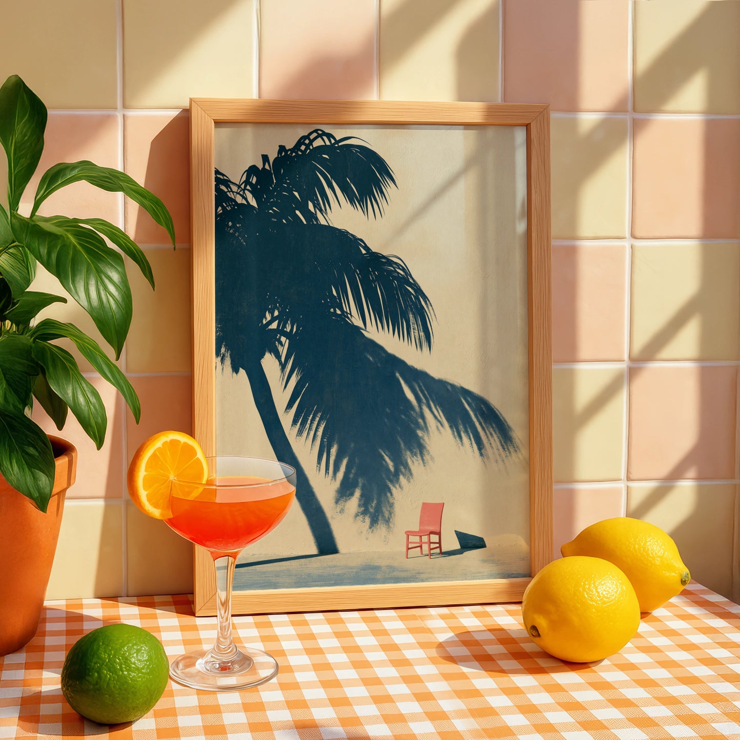 Palm Shadow Art Print, Tropical Chair Poster, Minimalist Home Decor, Modern Wall Art