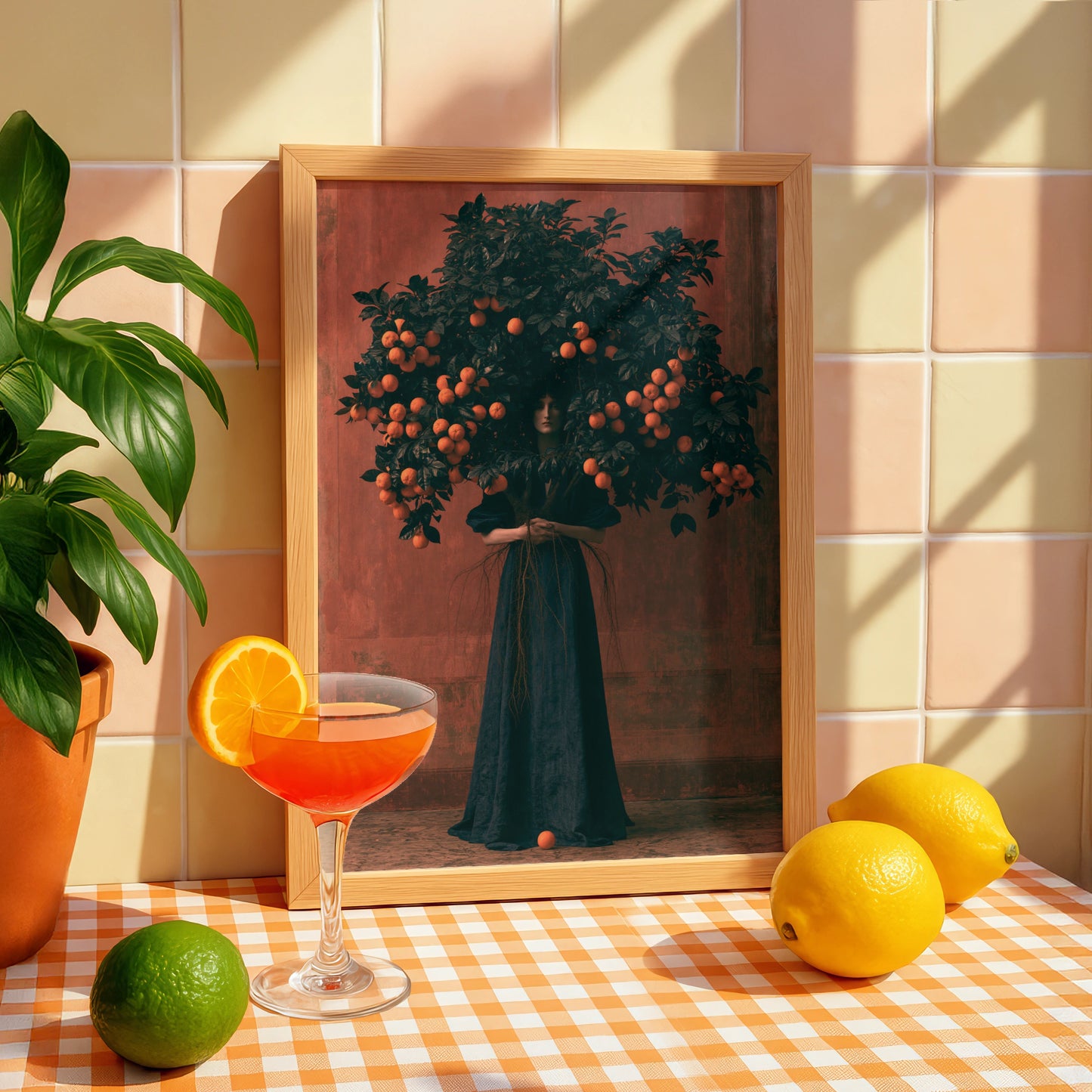 Orange Tree Woman, Orange Poster Art, Abstract, Surreal, Statement Wall Decor