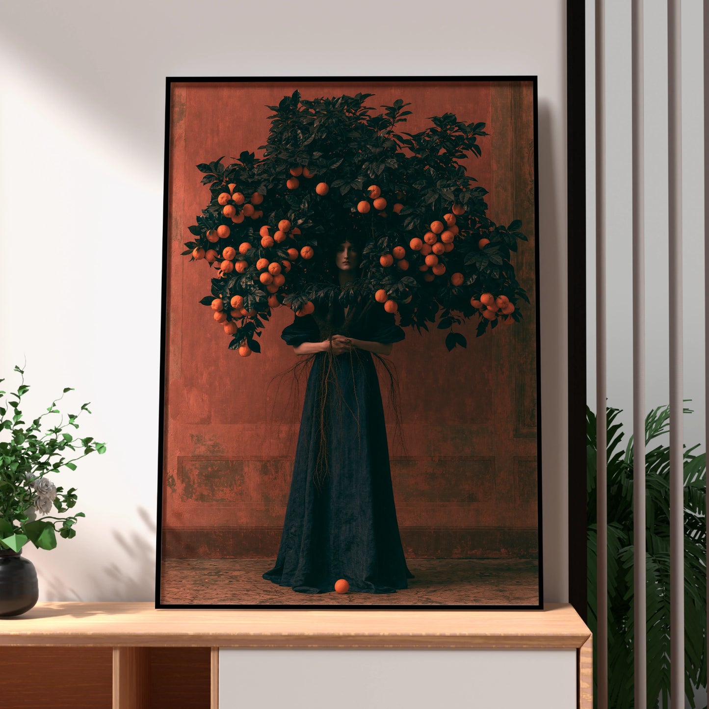 Orange Tree Woman, Orange Poster Art, Abstract, Surreal, Statement Wall Decor