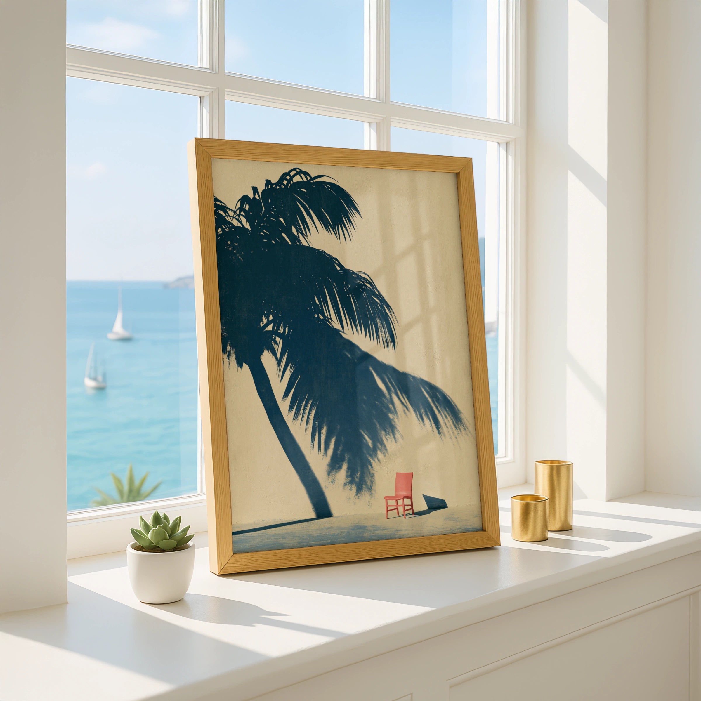 Palm Shadow Art Print, Tropical Chair Poster, Minimalist Home Decor, Modern Wall Art
