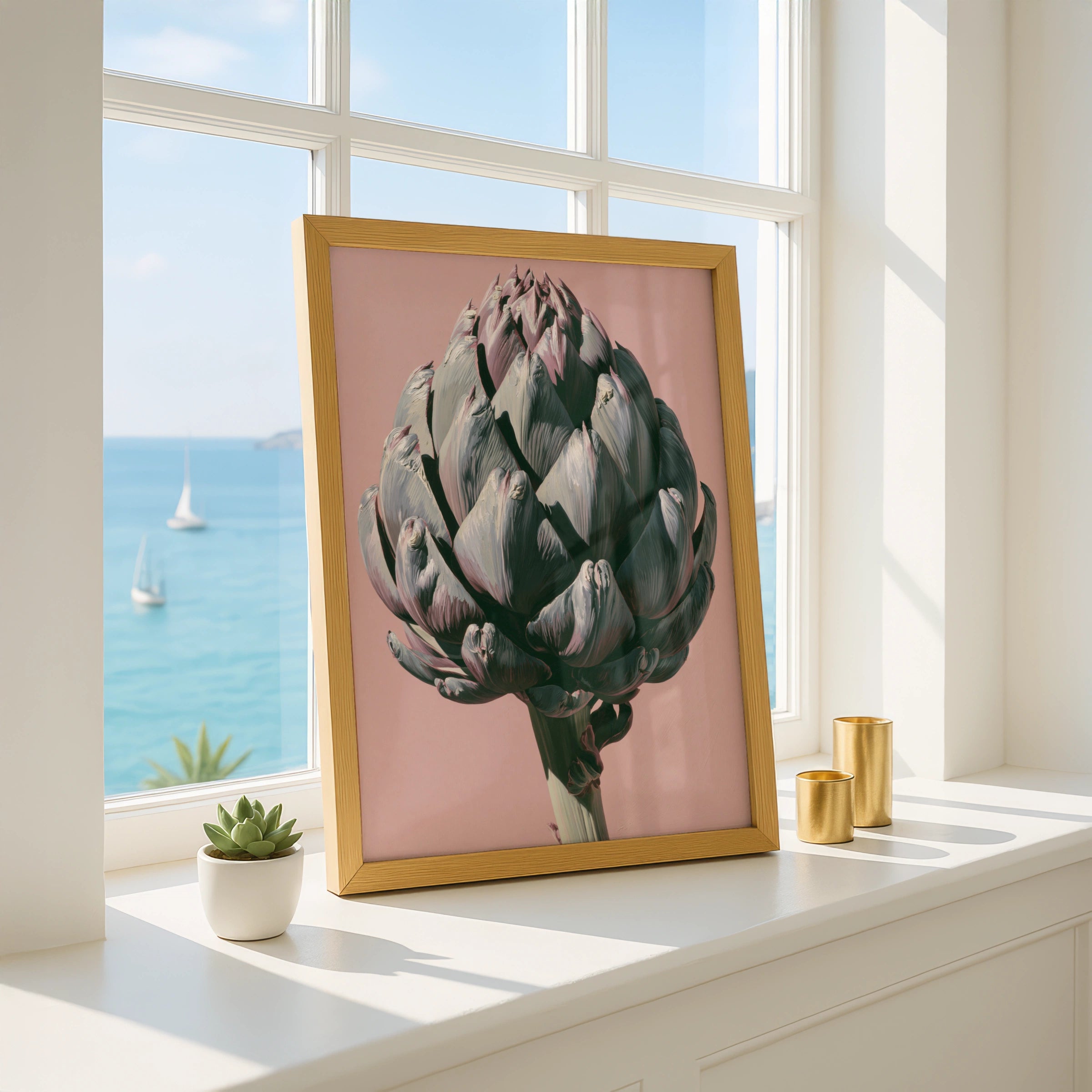 Artichoke Wall Art, Pink Background, Botanical Print, Modern Home Decor