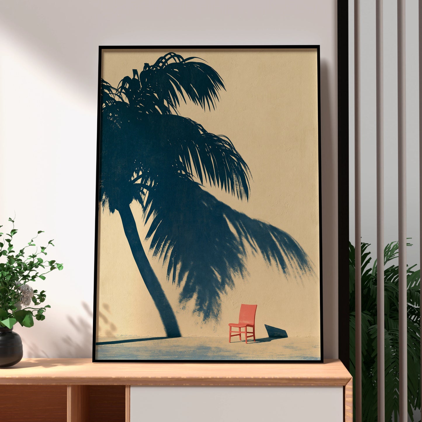 Palm Shadow Art Print, Tropical Chair Poster, Minimalist Home Decor, Modern Wall Art