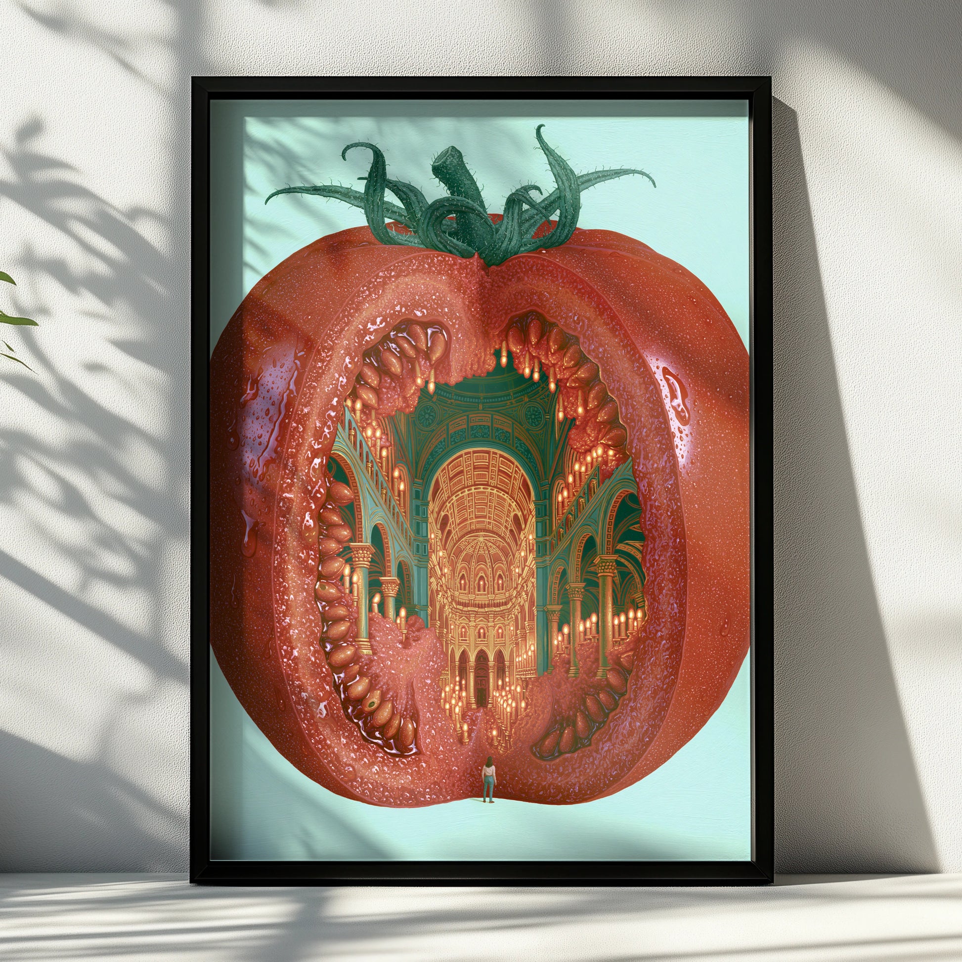 Tomato Cathedral Artwork, Whimsical Fruit Illustration, Modern Kitchen Decor, Vibrant Wall Art