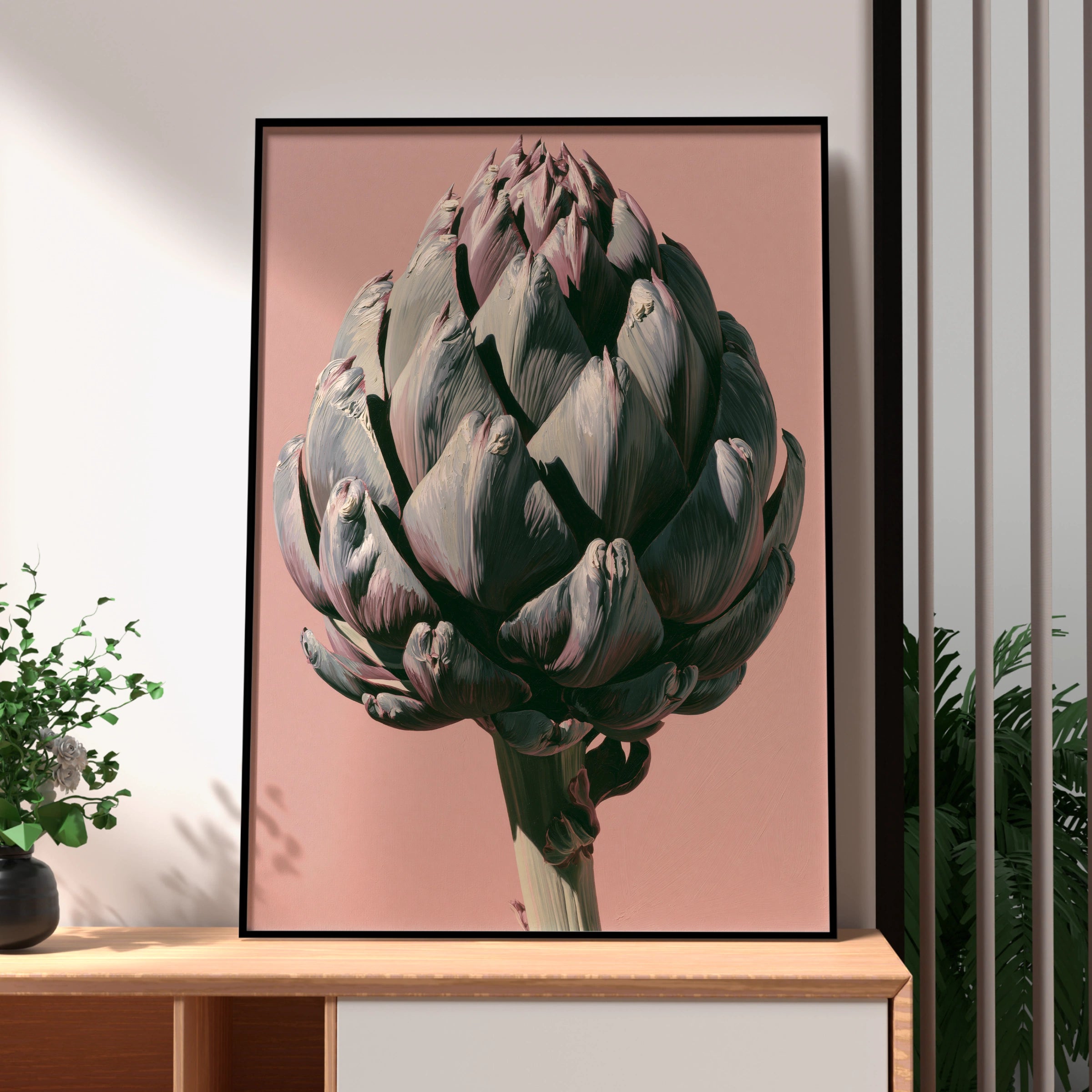 Artichoke Wall Art, Pink Background, Botanical Print, Modern Home Decor