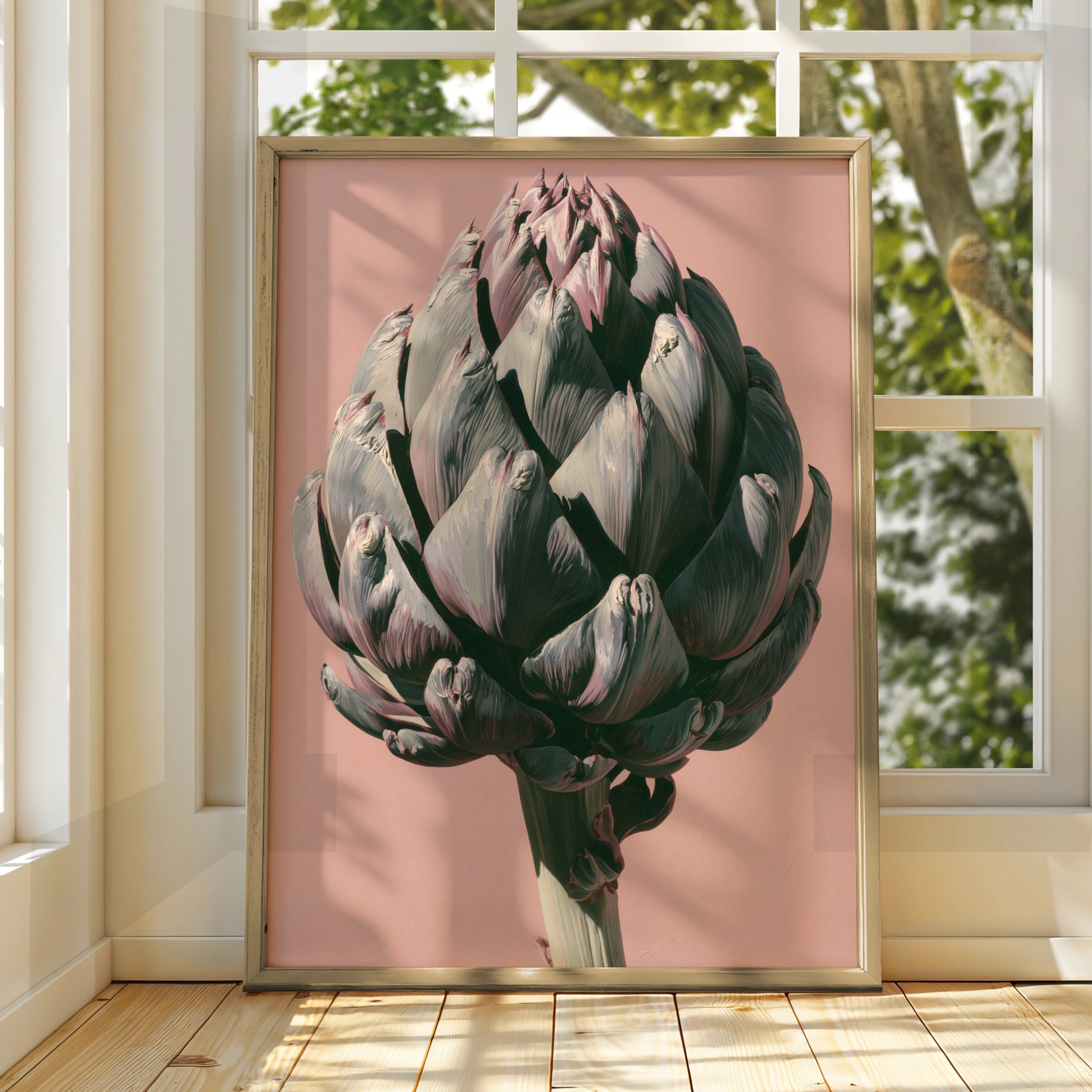 Artichoke Wall Art, Pink Background, Botanical Print, Modern Home Decor