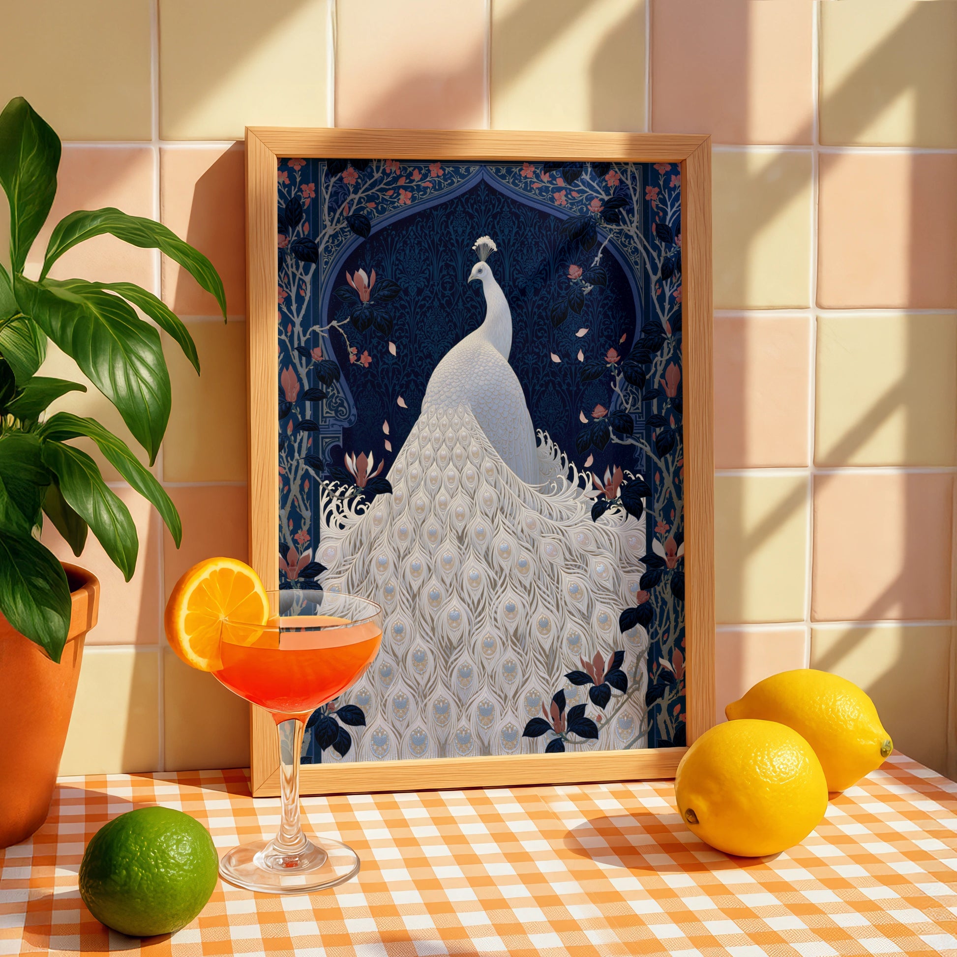 Elegant Peacock Artwork, White Plumage Poster, Floral Design, Wall Art for Home Decor