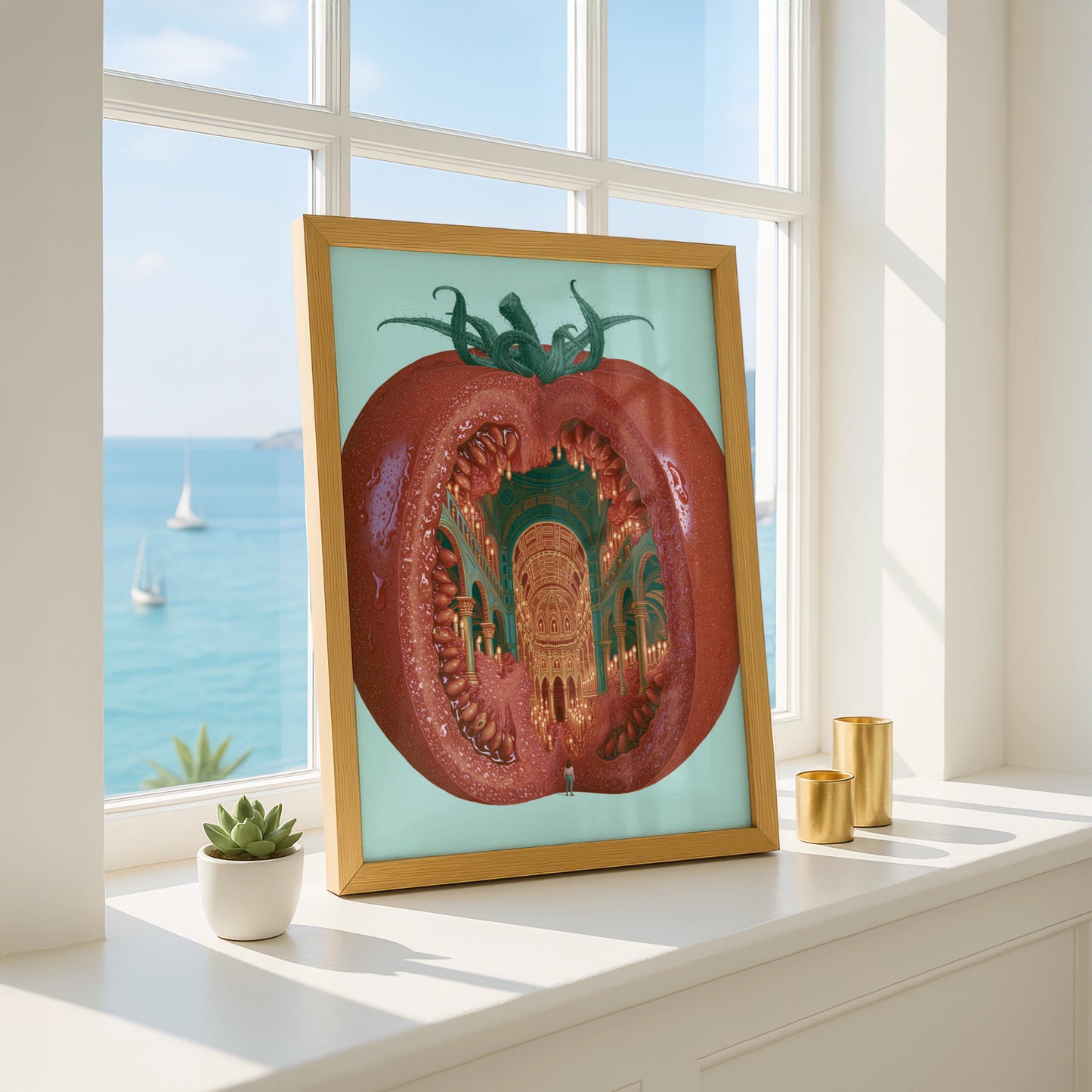Tomato Cathedral Artwork, Whimsical Fruit Illustration, Modern Kitchen Decor, Vibrant Wall Art