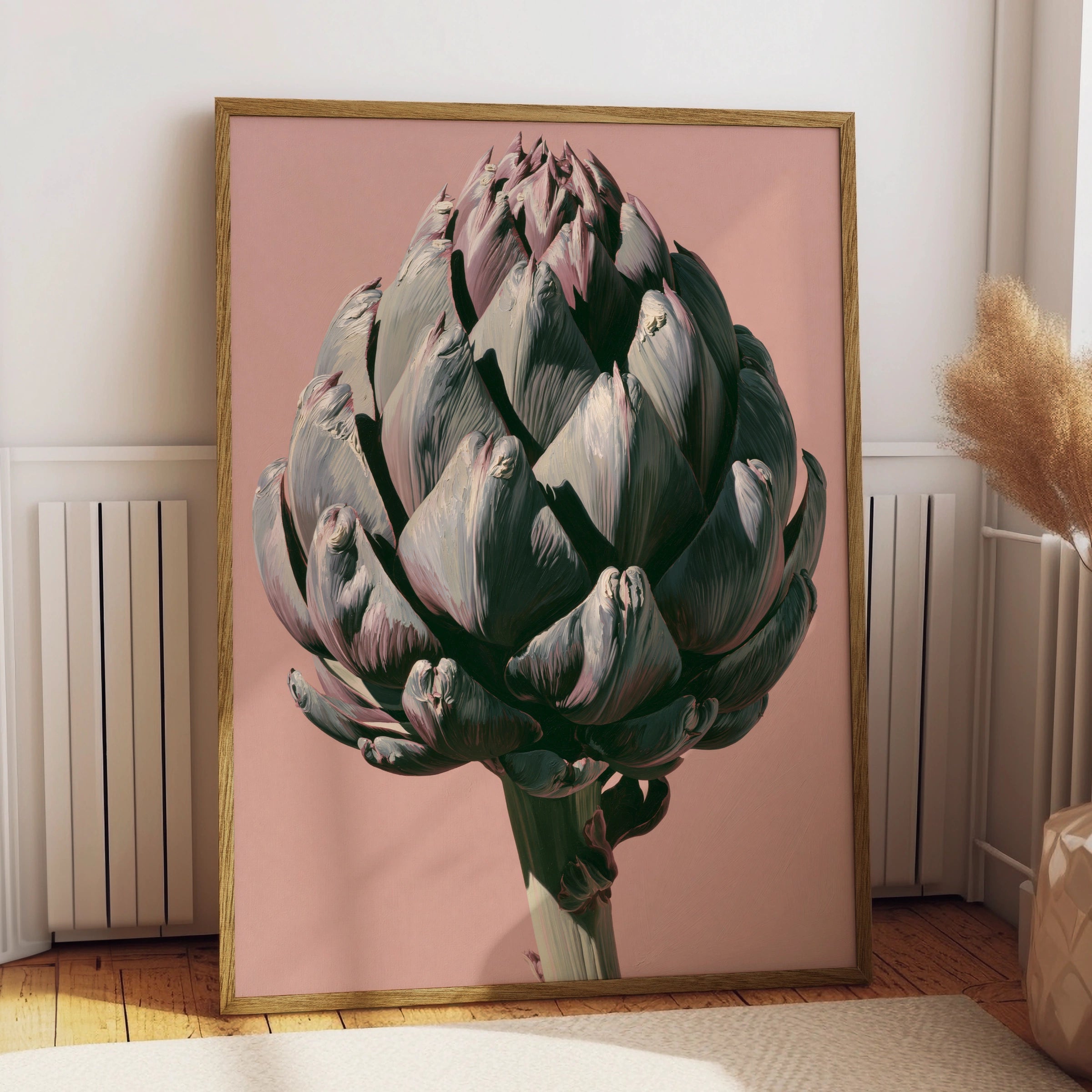 Artichoke Wall Art, Pink Background, Botanical Print, Modern Home Decor